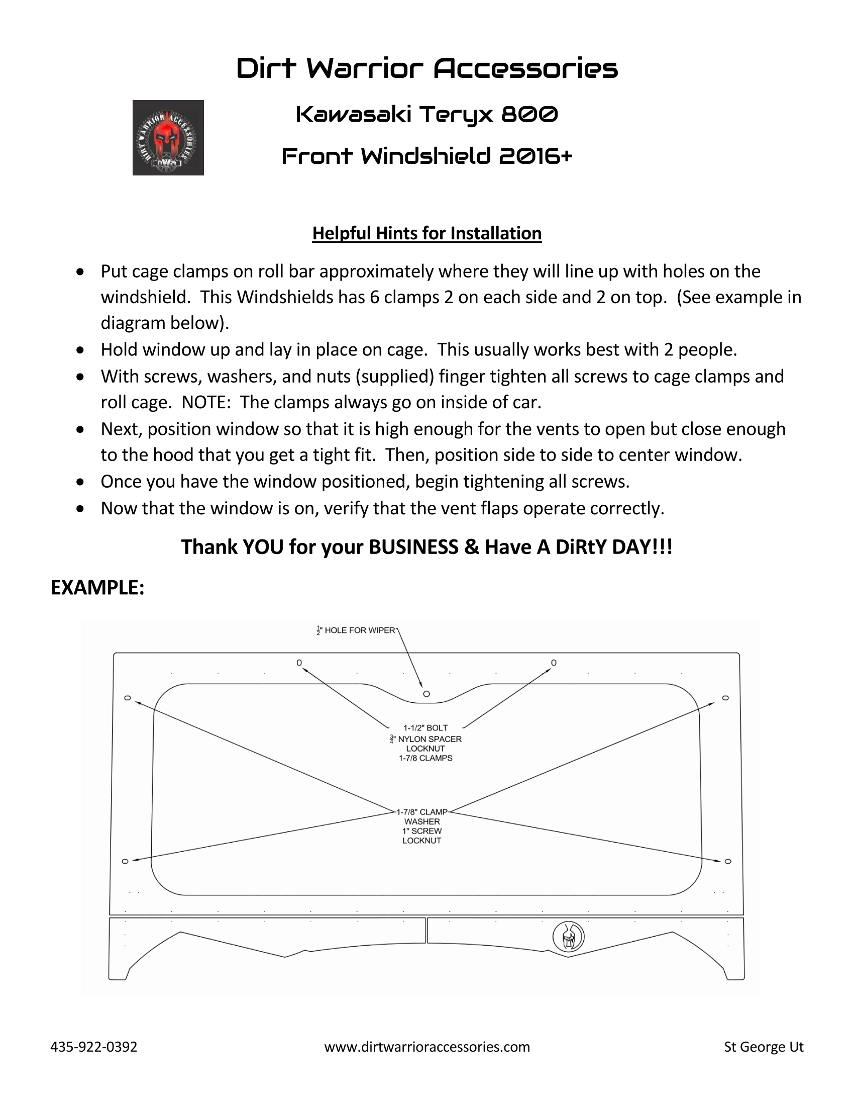Photo of Dirt Warrior Accessories - Kawasaki TERYX 800 Front Windshield 2016+ by Dirt Warrior Accessories - Premium WINDSHIELD for UTVs / Side by Sides