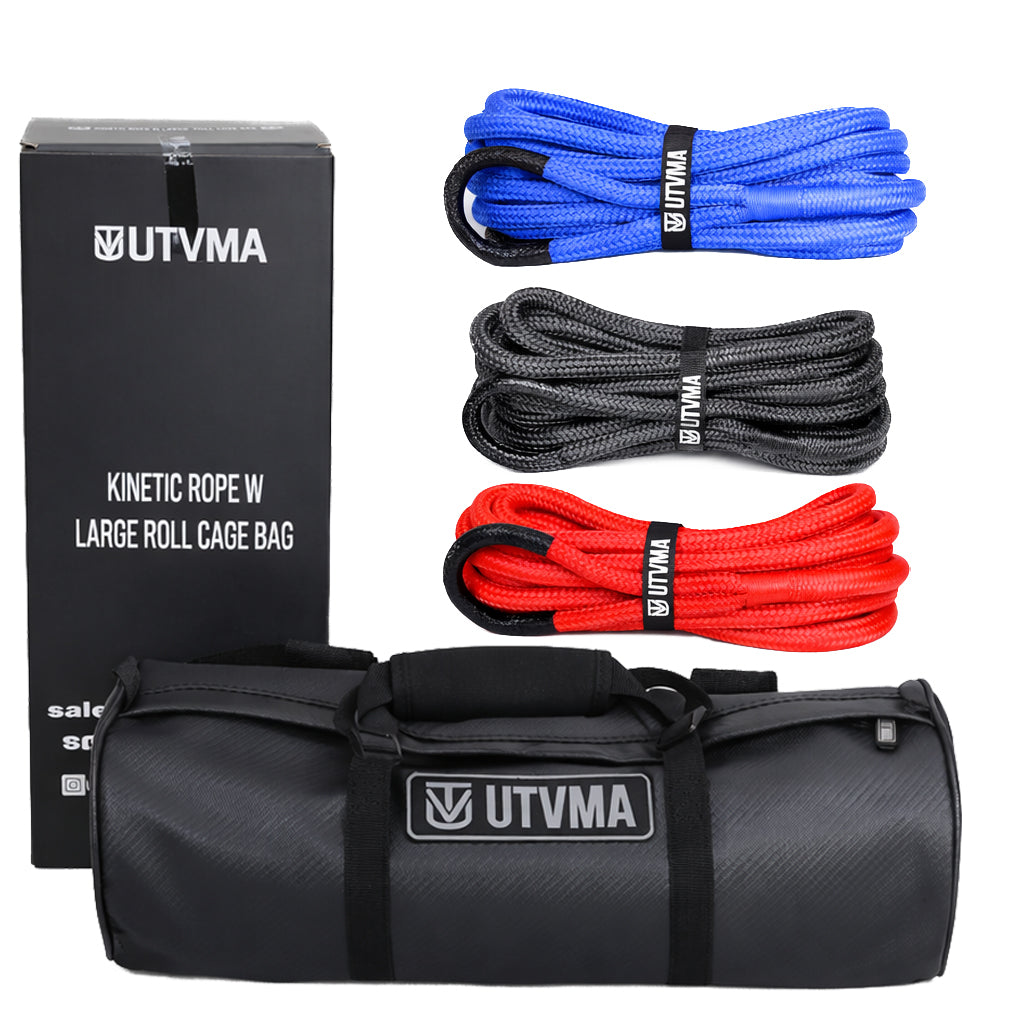 Kinetic recovery rope kit with UTV roll cage storage bag