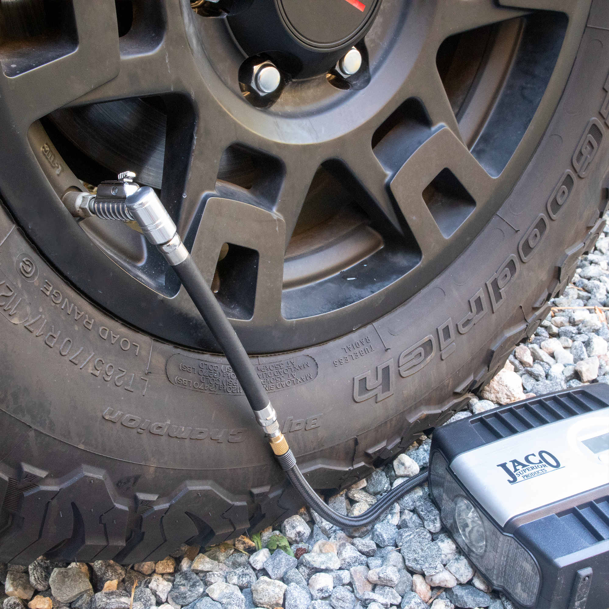Photo of Lightning L2X Tire Inflator Hose Extension Self-Locking Nozzle | Patented Lock-on Air Hose Adapter for Tire Pumps (Open Flow) by JACO - Premium Tire Inflator Hose Extension Nozzle for UTVs / Side by Sides