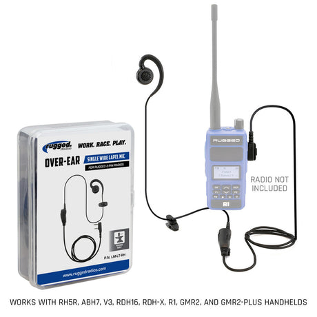 Photo of Lapel Mic - 1 Wire with Ear Hook for Handheld Radios by Rugged Radios - Premium for UTVs / Side by Sides