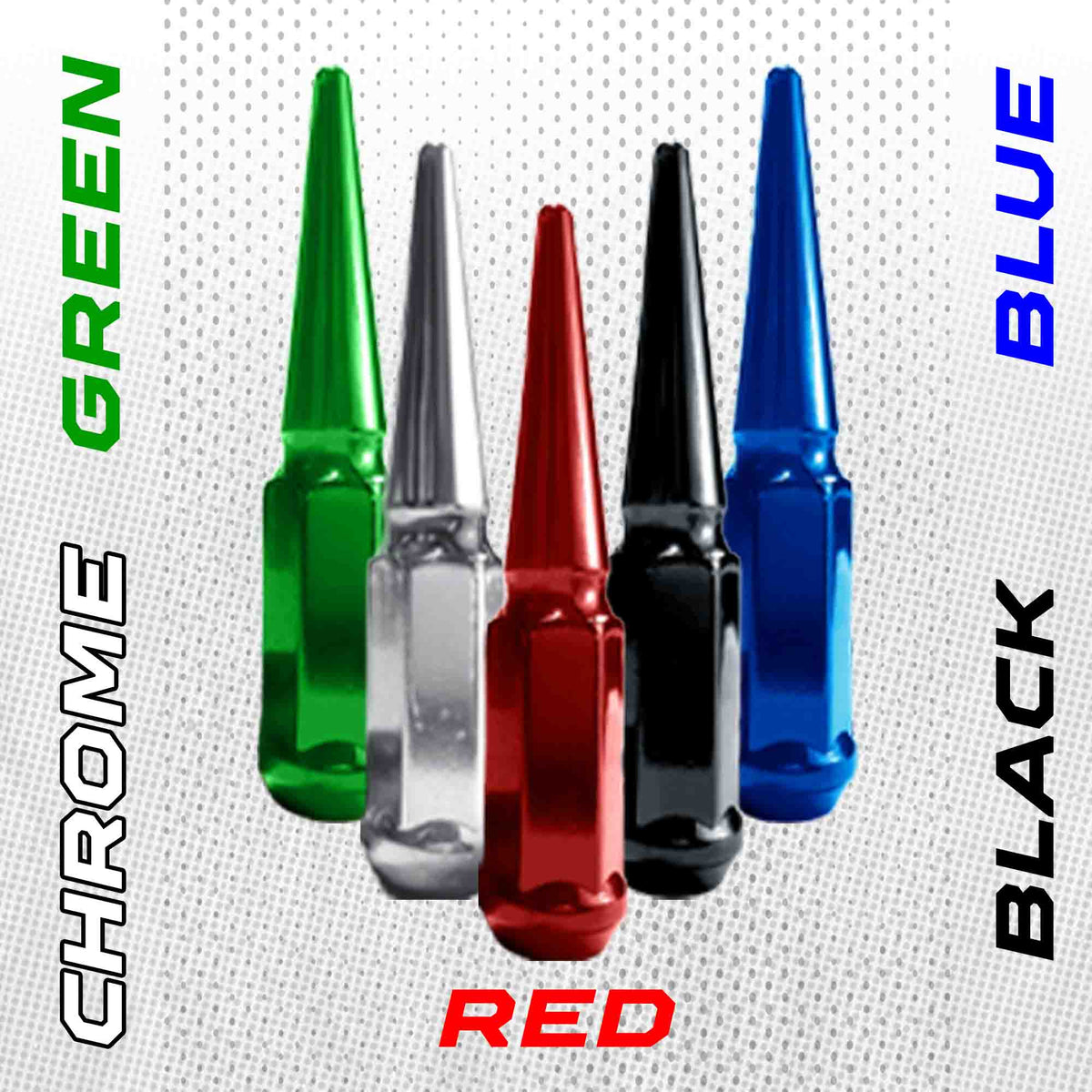 50 Caliber Racing 1/2 Inch Extended Spike Lug Nuts - 60 Degree Taper Seat