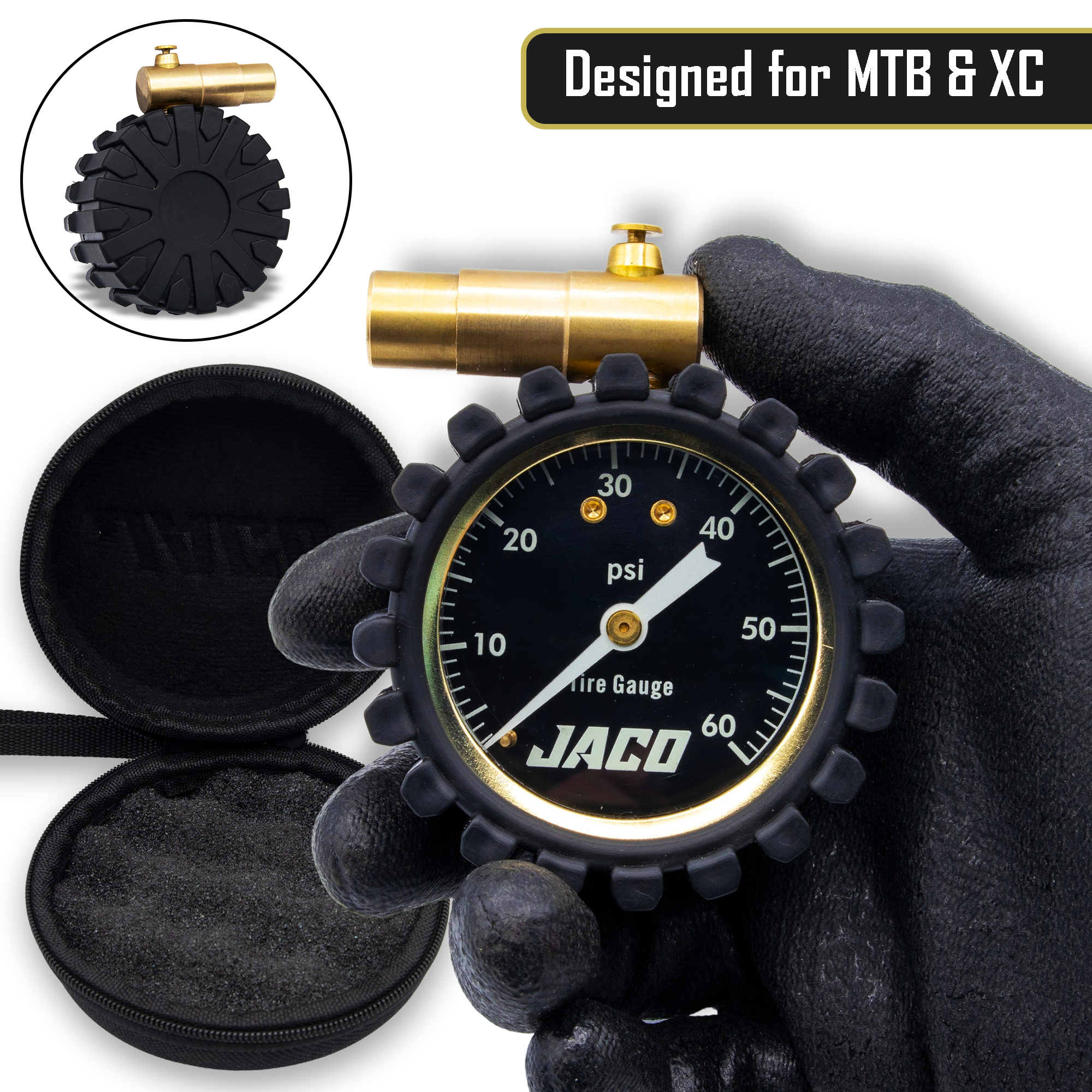Photo of MBX-60 Presta Tire Pressure Gauge for Bikes (Max 60 PSI) | MTB & XC Series by JACO - Premium Presta Tire Gauge for UTVs / Side by Sides
