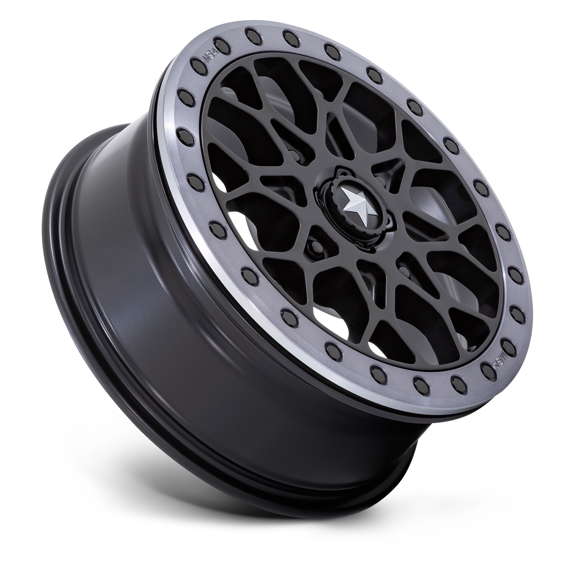 Photo of MSA M48 Portal Beadlock - Satin Black w/ Gray Tint Ring by MSA Offroad Wheels - Premium for UTVs / Side by Sides