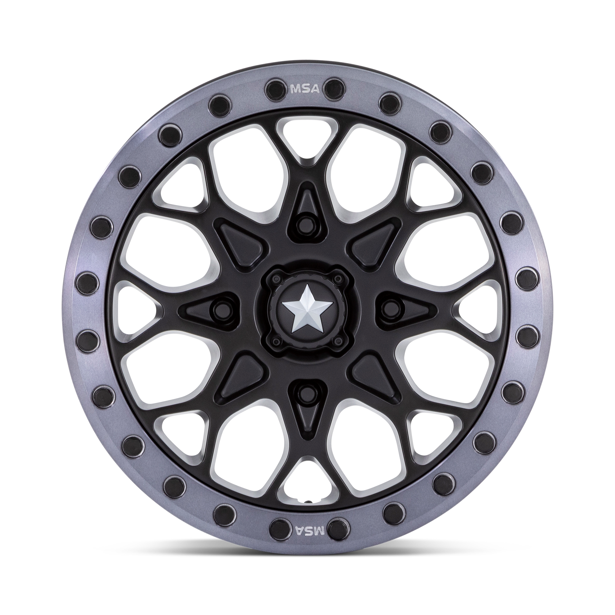 Photo of MSA M48 Portal Beadlock - Satin Black w/ Gray Tint Ring by MSA Offroad Wheels - Premium for UTVs / Side by Sides