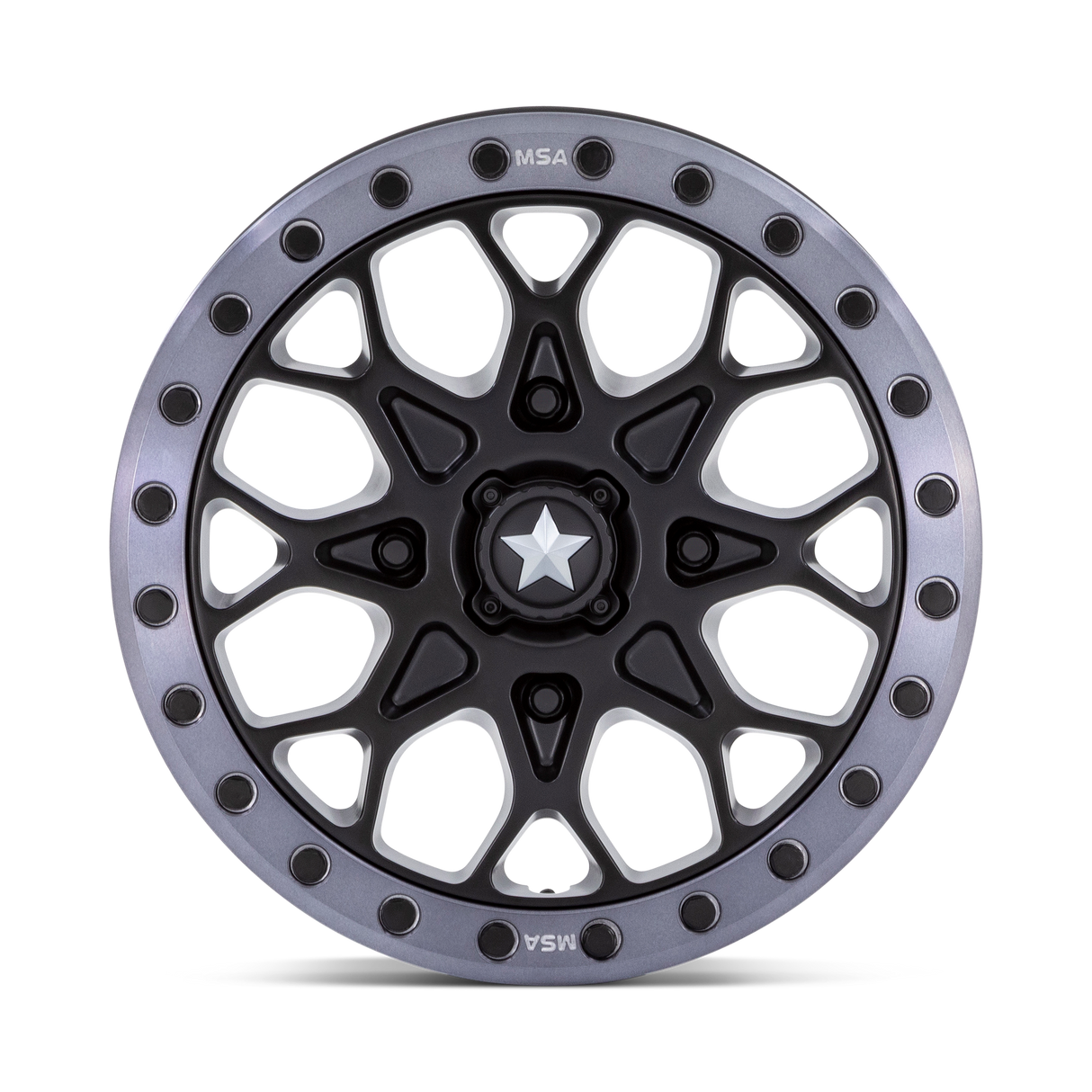 Photo of MSA M48 Portal Beadlock - Satin Black w/ Gray Tint Ring by MSA Offroad Wheels - Premium for UTVs / Side by Sides