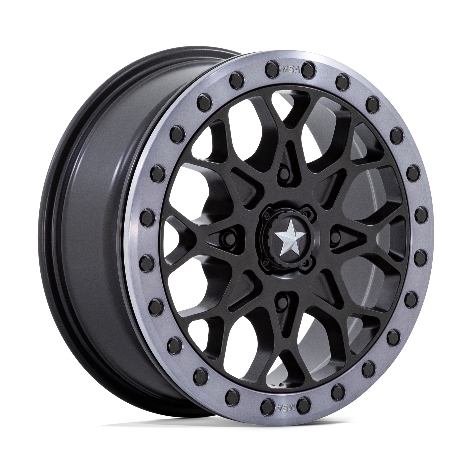 Photo of MSA M48 Portal Beadlock - Satin Black w/ Gray Tint Ring by MSA Offroad Wheels - Premium for UTVs / Side by Sides
