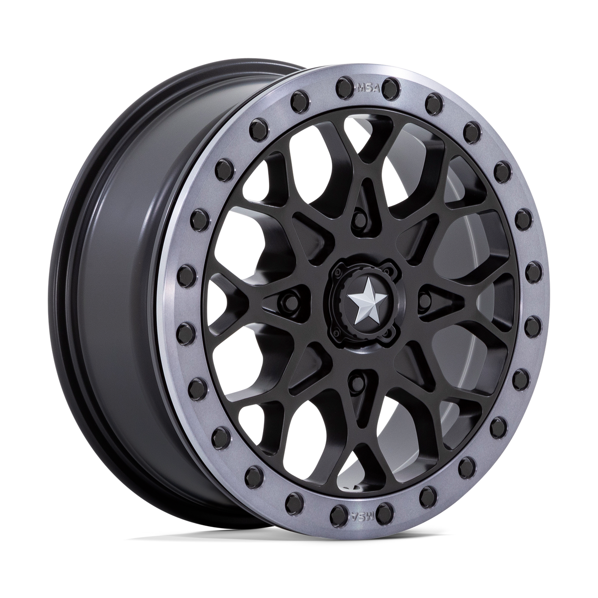Photo of MSA M48 Portal Beadlock - Satin Black w/ Gray Tint Ring by MSA Offroad Wheels - Premium for UTVs / Side by Sides