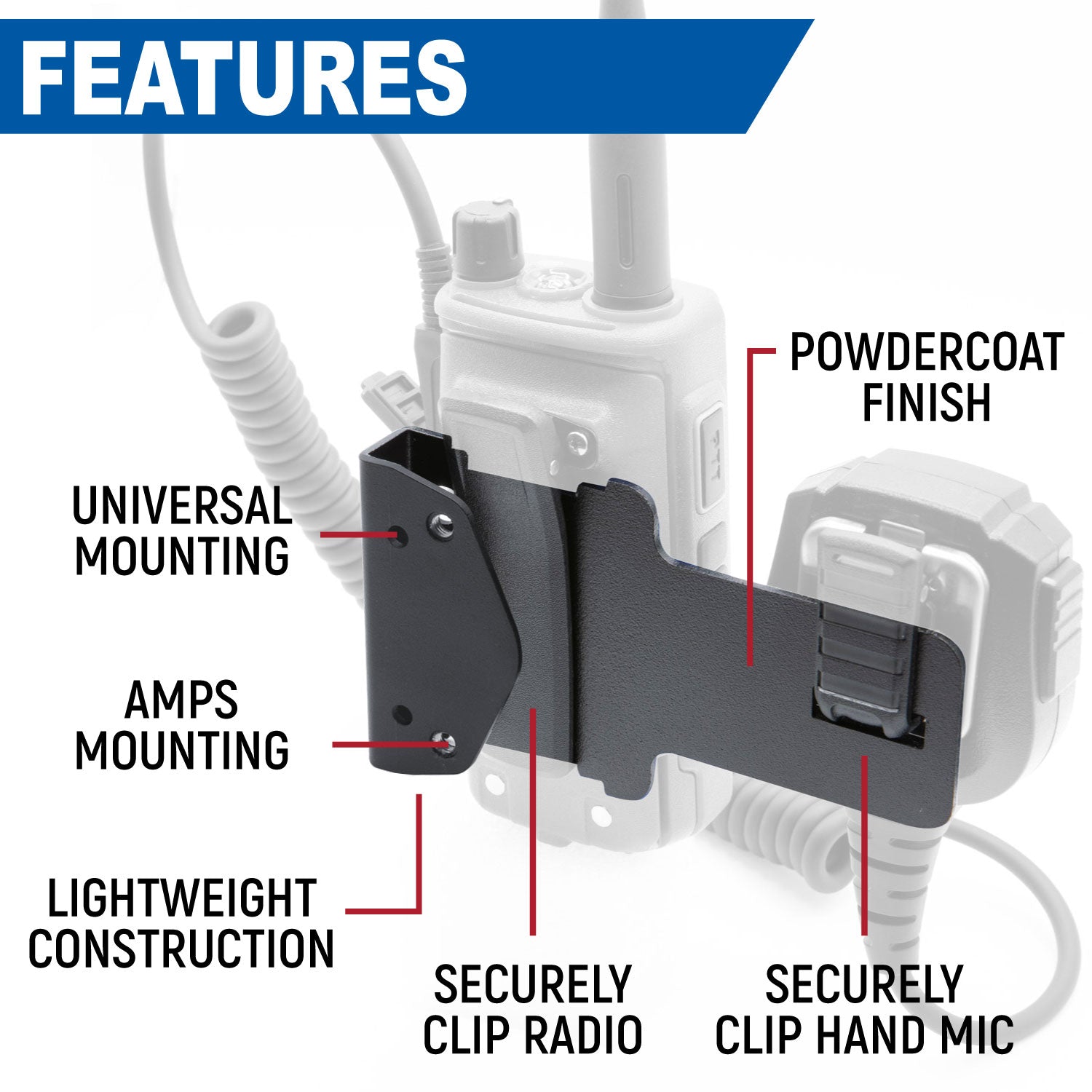 Photo of Radio and Speaker Mic Mount for Handheld Radios by Rugged Radios - Premium for UTVs / Side by Sides