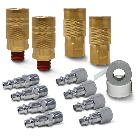 Photo of Industrial Quick Connect Air Fittings | Plug & Coupler Kit - 1/4" NPT (Set of 12) by JACO - Premium Air Fittings Kit for UTVs / Side by Sides