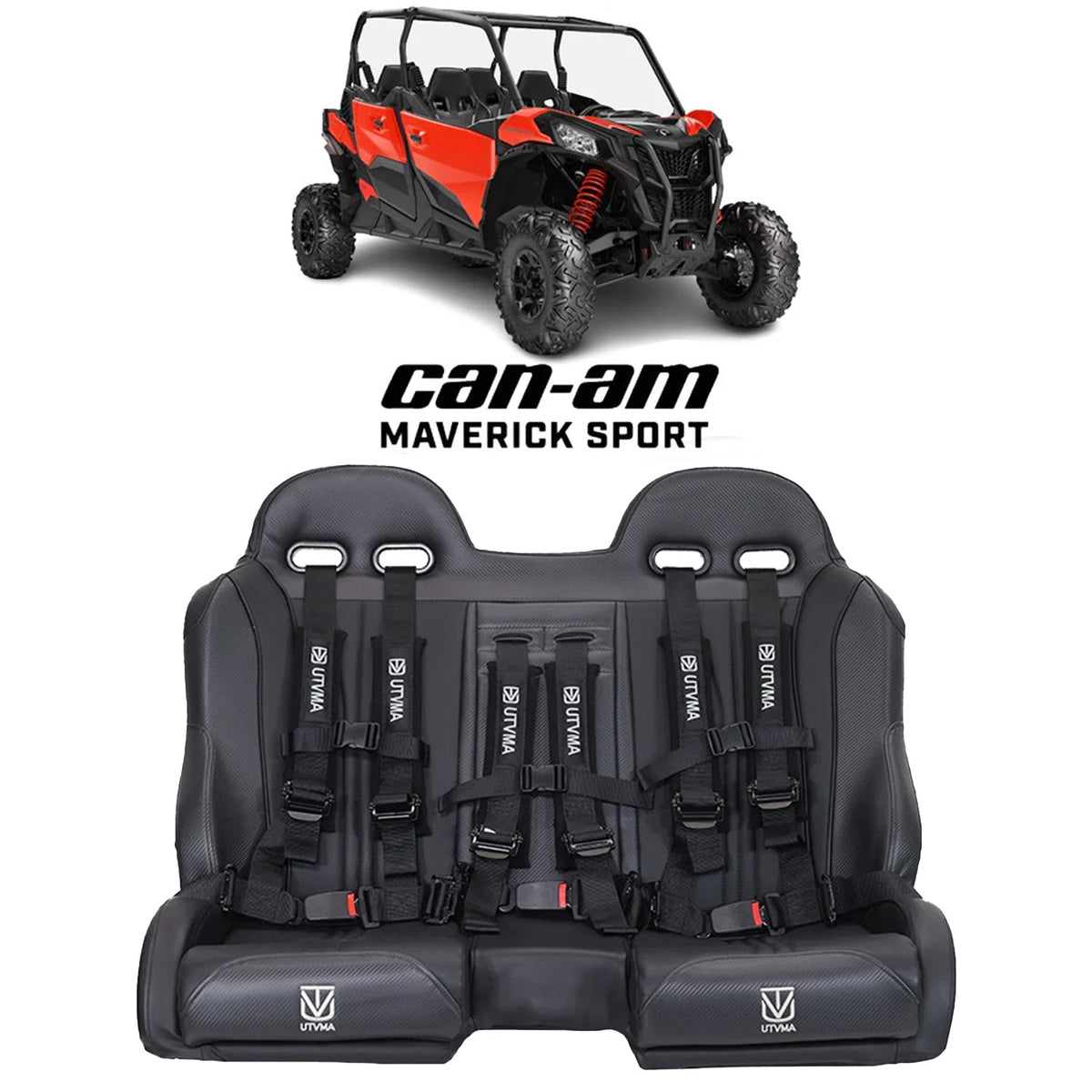 Photo of Maverick Sport Max Front Bench Seat With Harnesses (2019-2025) by UTV Mountain Accessories - Premium Seats & Accessories for UTVs / Side by Sides