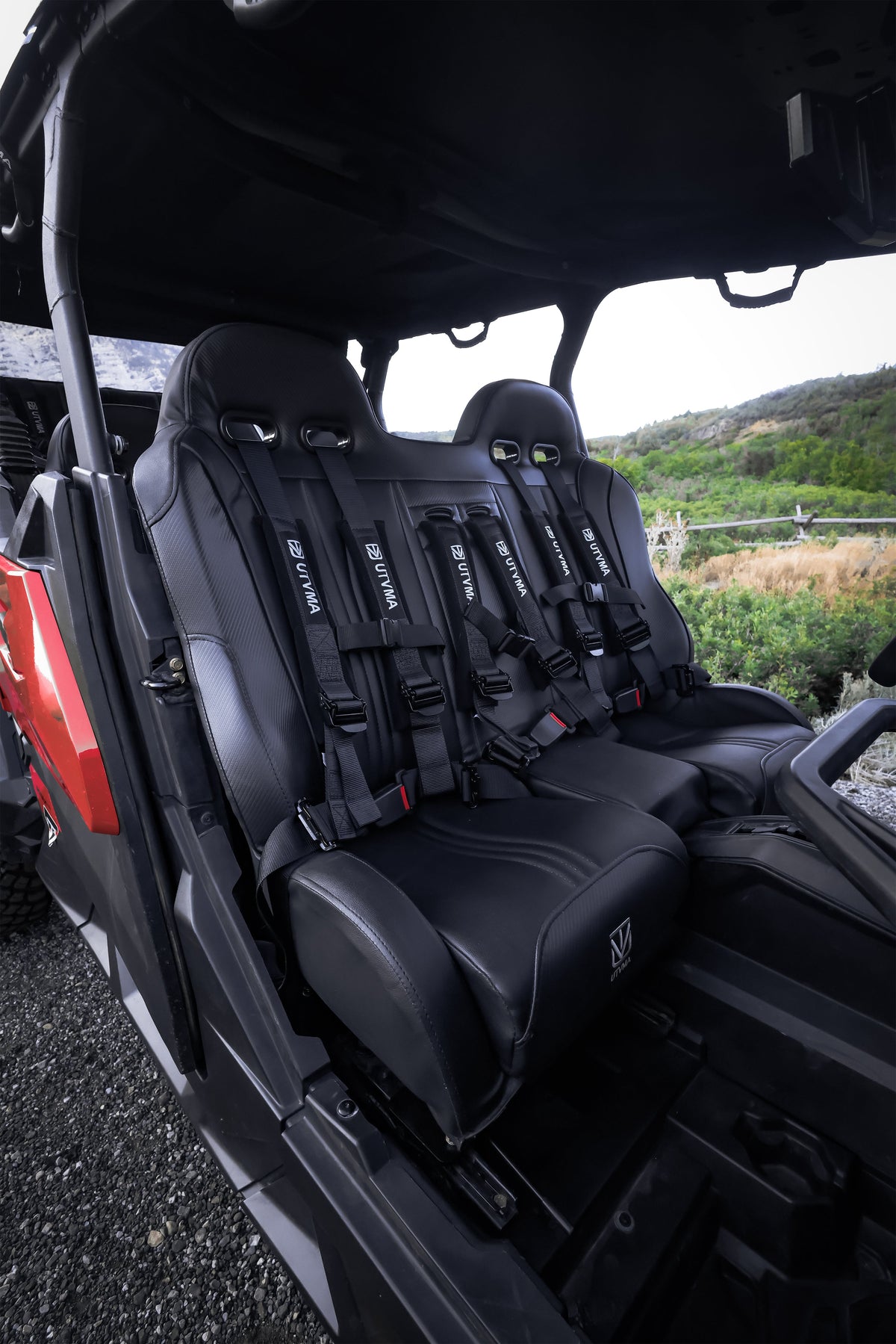 Photo of Maverick Sport Max Front Bench Seat With Harnesses (2019-2025) by UTV Mountain Accessories - Premium Seats & Accessories for UTVs / Side by Sides