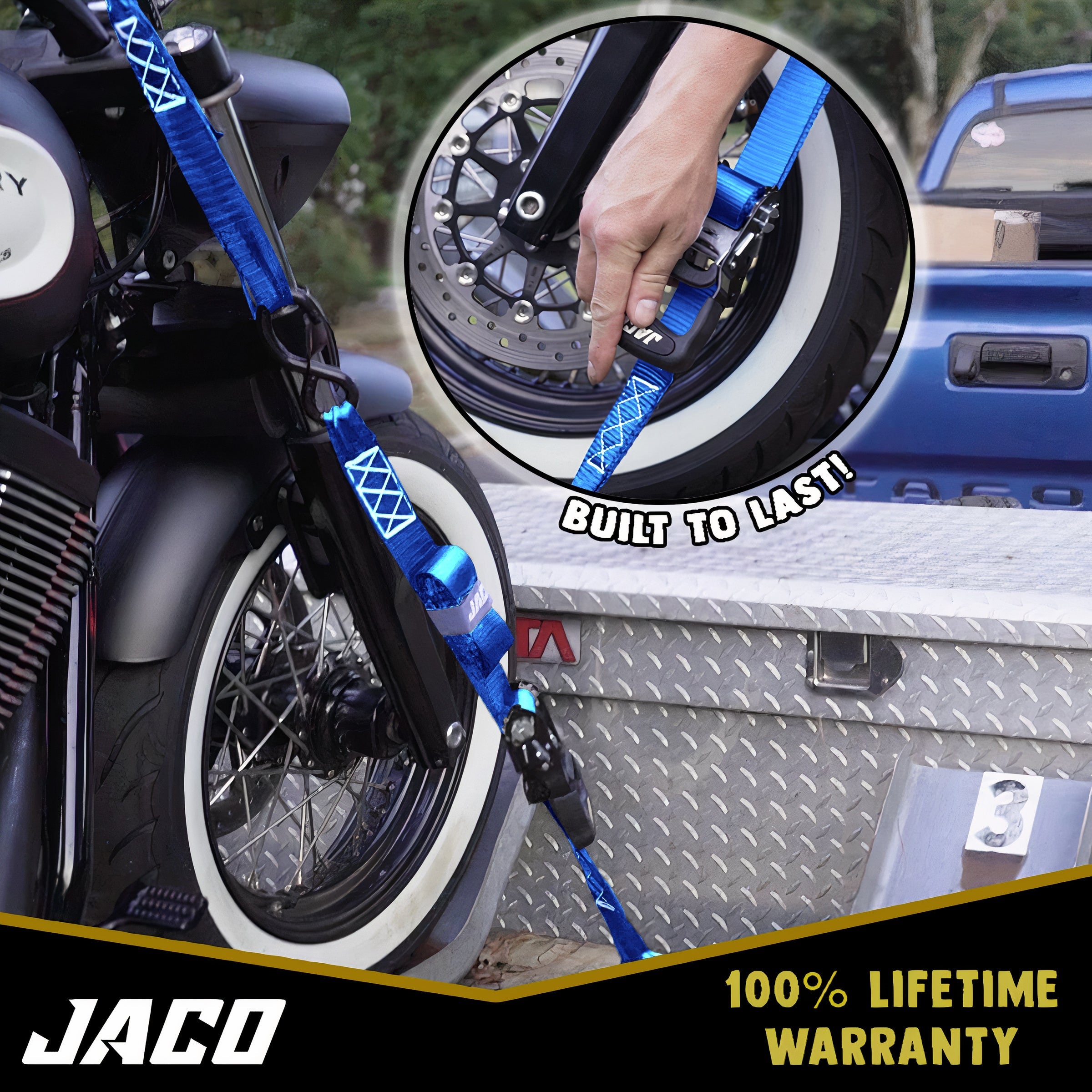 Photo of Heavy Duty Ratchet Tie Down Straps with Soft Loops (1.6" x 8 ft) | AAR Certified Break Strength (5,208 lbs) by JACO - Premium Tie Downs for UTVs / Side by Sides