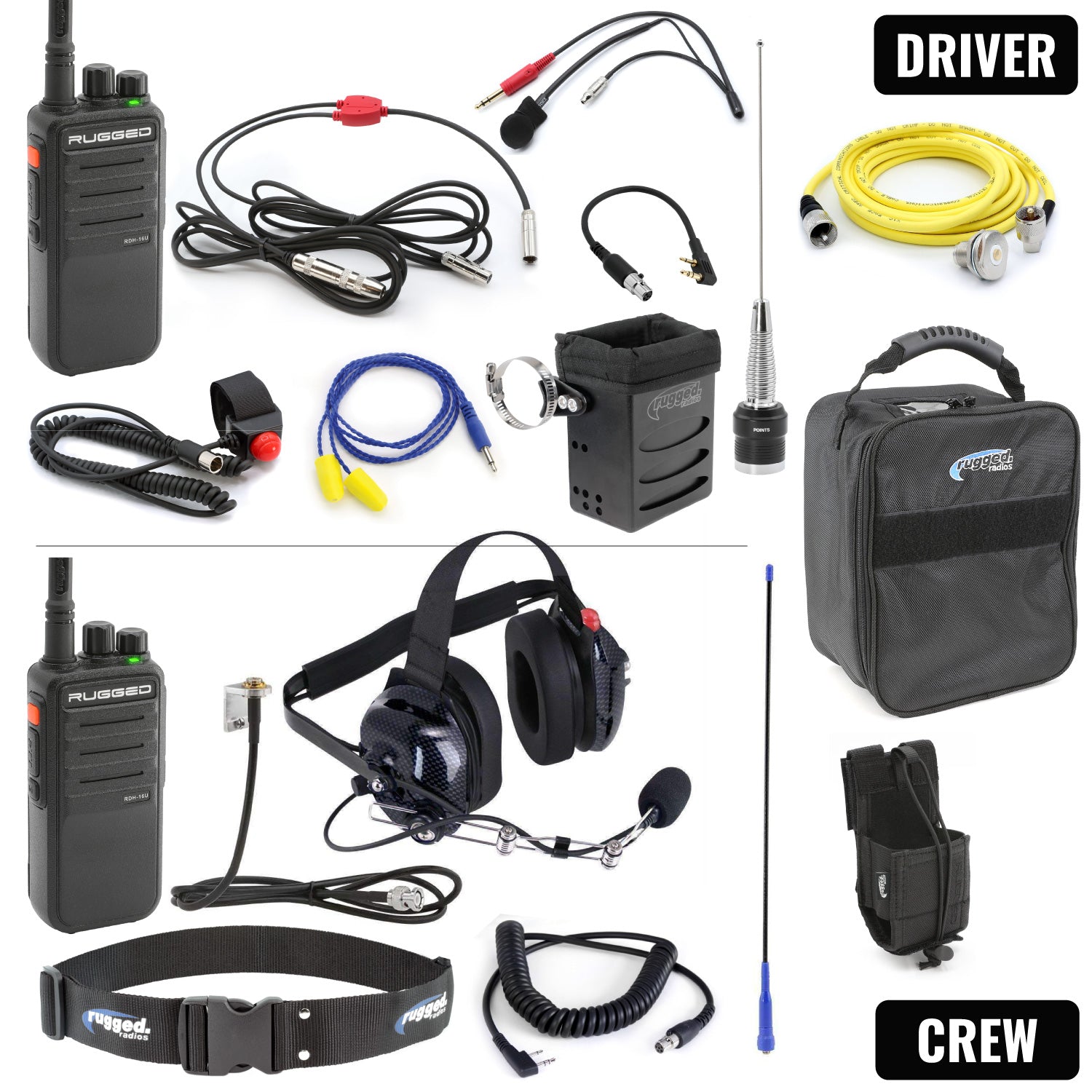 Photo of NASCAR Driver and Crew Chief Long Track Racing Kit with RDH16 Radios by Rugged Radios - Premium for UTVs / Side by Sides