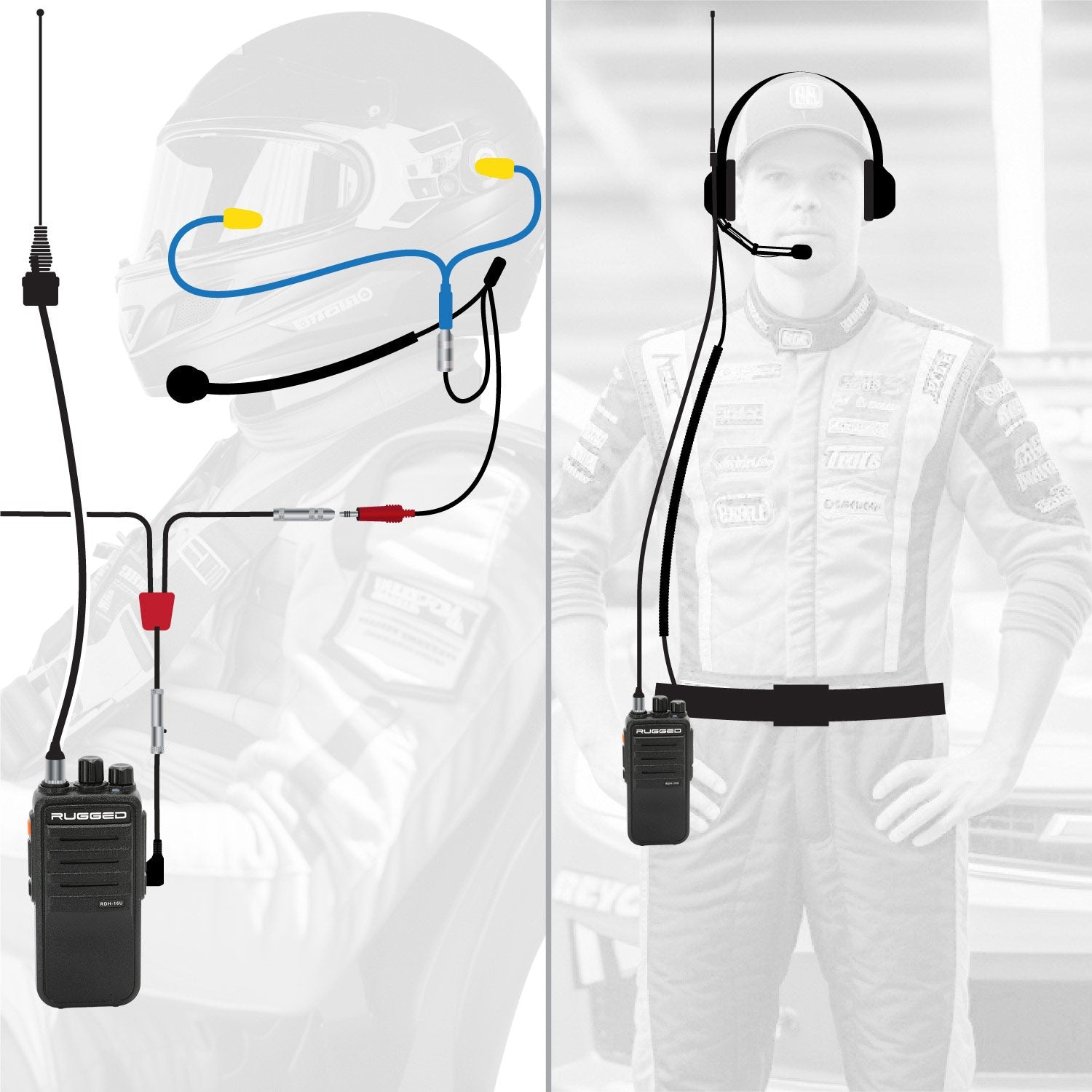 Photo of NASCAR Driver and Crew Chief Long Track Racing Kit with RDH16 Radios by Rugged Radios - Premium for UTVs / Side by Sides