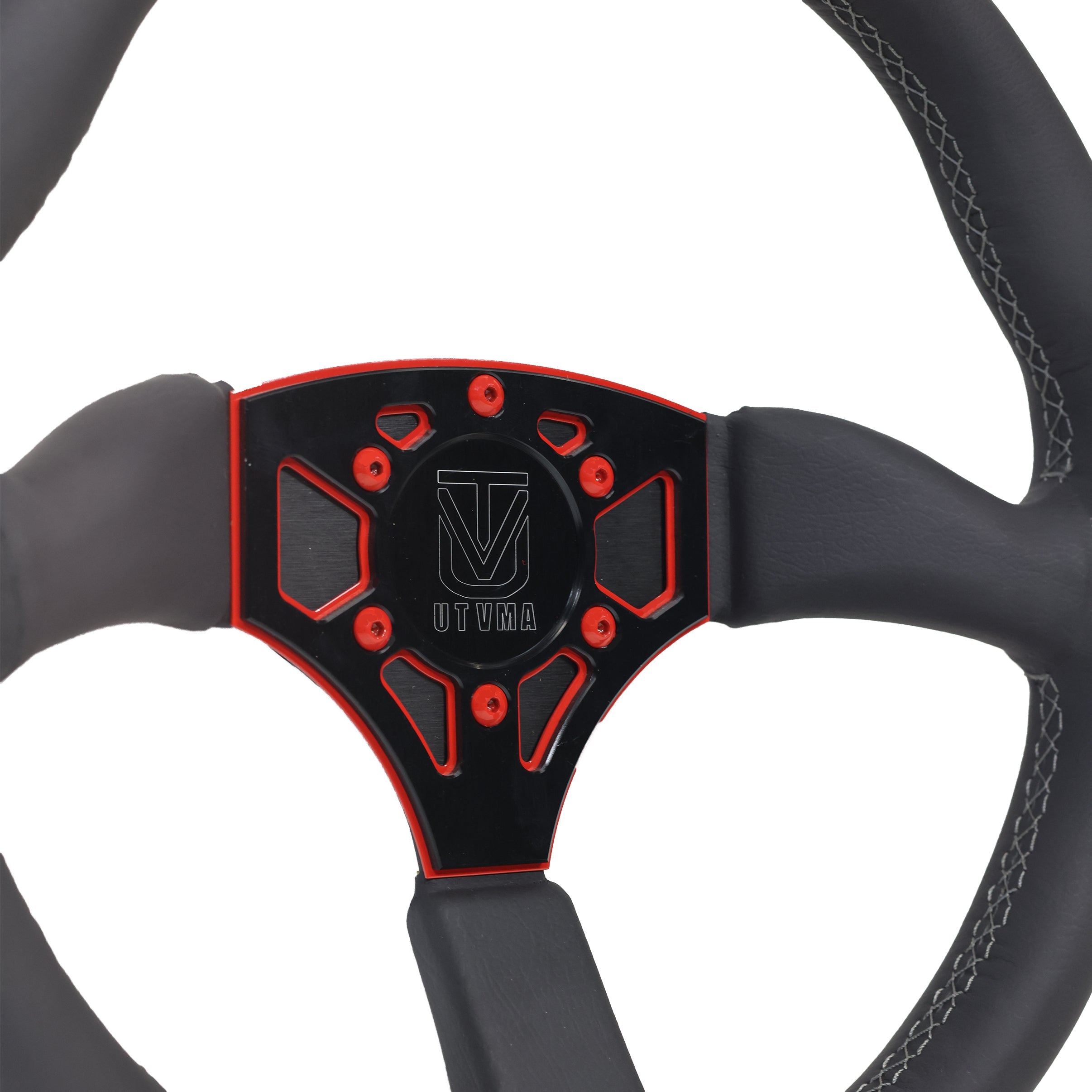 Photo of UTVMA Octane Leather Steering Wheel With Hub (Polaris, Can Am Models) by UTV Mountain Accessories - Premium Steering Wheel for UTVs / Side by Sides