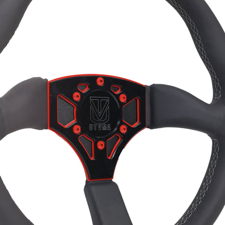 Photo of UTVMA Octane Leather Steering Wheel With Hub (Polaris, Can Am Models) by UTV Mountain Accessories - Premium Steering Wheel for UTVs / Side by Sides