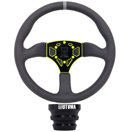 Photo of UTVMA Octane Leather Steering Wheel With Hub (Polaris, Can Am Models) by UTV Mountain Accessories - Premium Steering Wheel for UTVs / Side by Sides