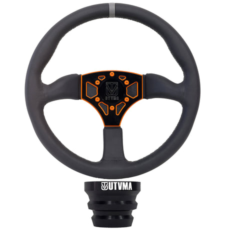 Photo of UTVMA Octane Leather Steering Wheel With Hub (Polaris, Can Am Models) by UTV Mountain Accessories - Premium Steering Wheel for UTVs / Side by Sides