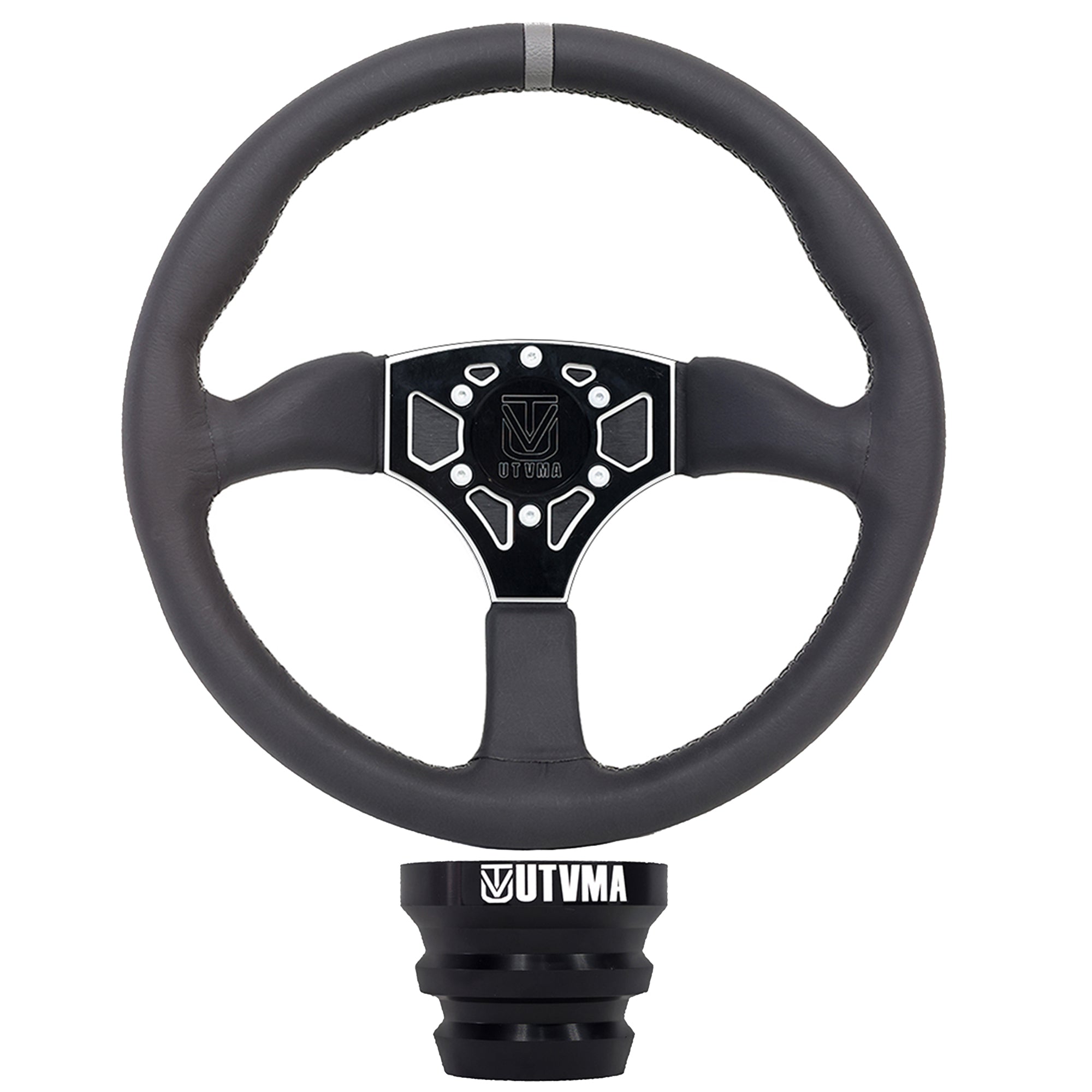 Photo of UTVMA Octane Leather Steering Wheel With Hub (Polaris, Can Am Models) by UTV Mountain Accessories - Premium Steering Wheel for UTVs / Side by Sides