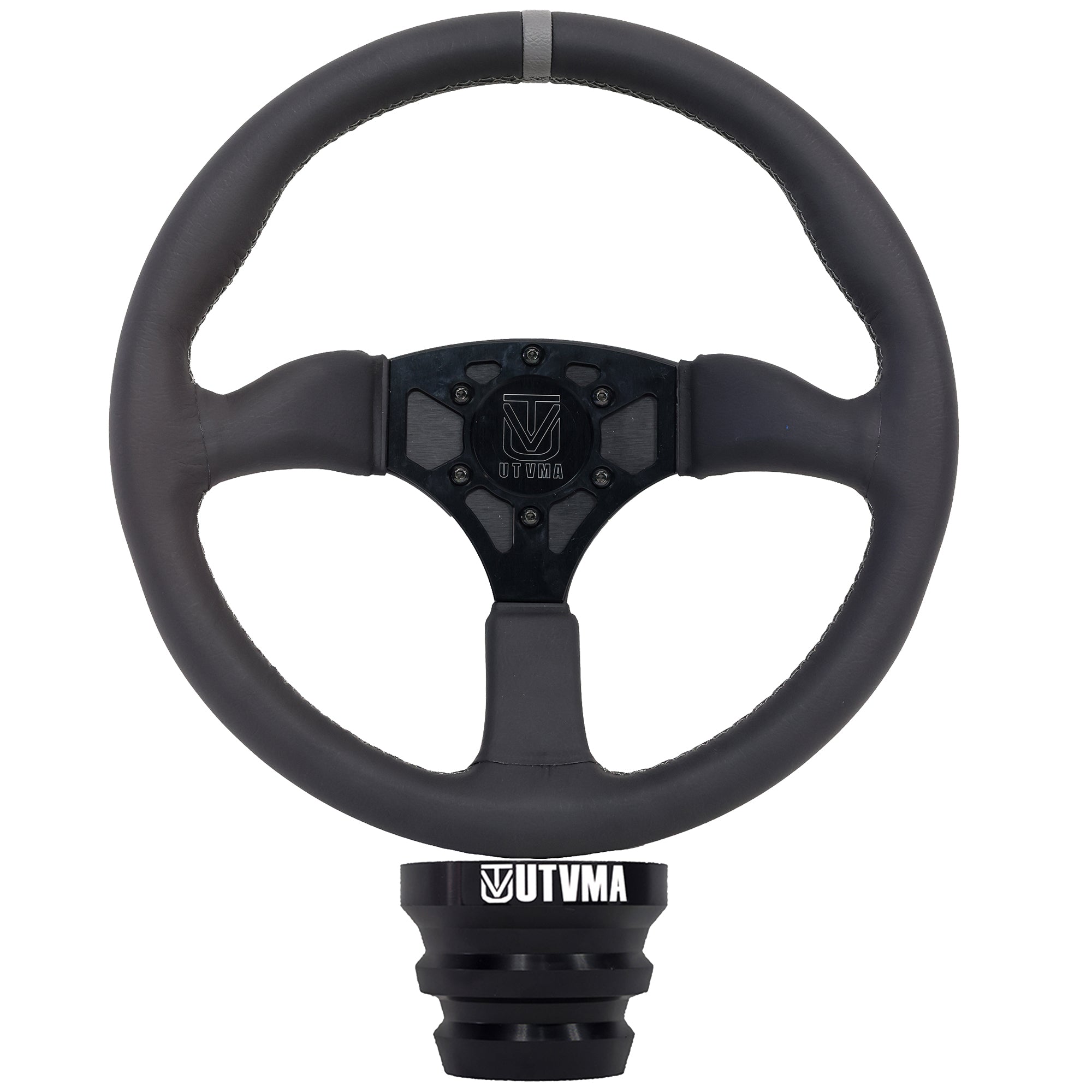 Photo of UTVMA Octane Leather Steering Wheel With Hub (Polaris, Can Am Models) by UTV Mountain Accessories - Premium Steering Wheel for UTVs / Side by Sides