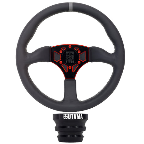 Photo of UTVMA Octane Leather Steering Wheel With Hub (Polaris, Can Am Models) by UTV Mountain Accessories - Premium Steering Wheel for UTVs / Side by Sides