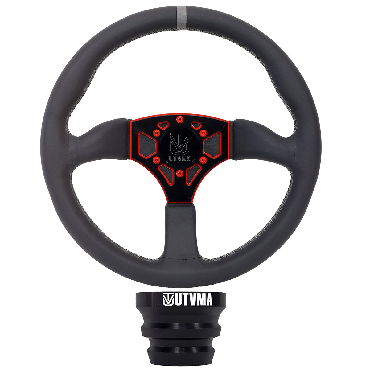 Photo of UTVMA Octane Leather Steering Wheel With Hub (Polaris, Can Am Models) by UTV Mountain Accessories - Premium Steering Wheel for UTVs / Side by Sides