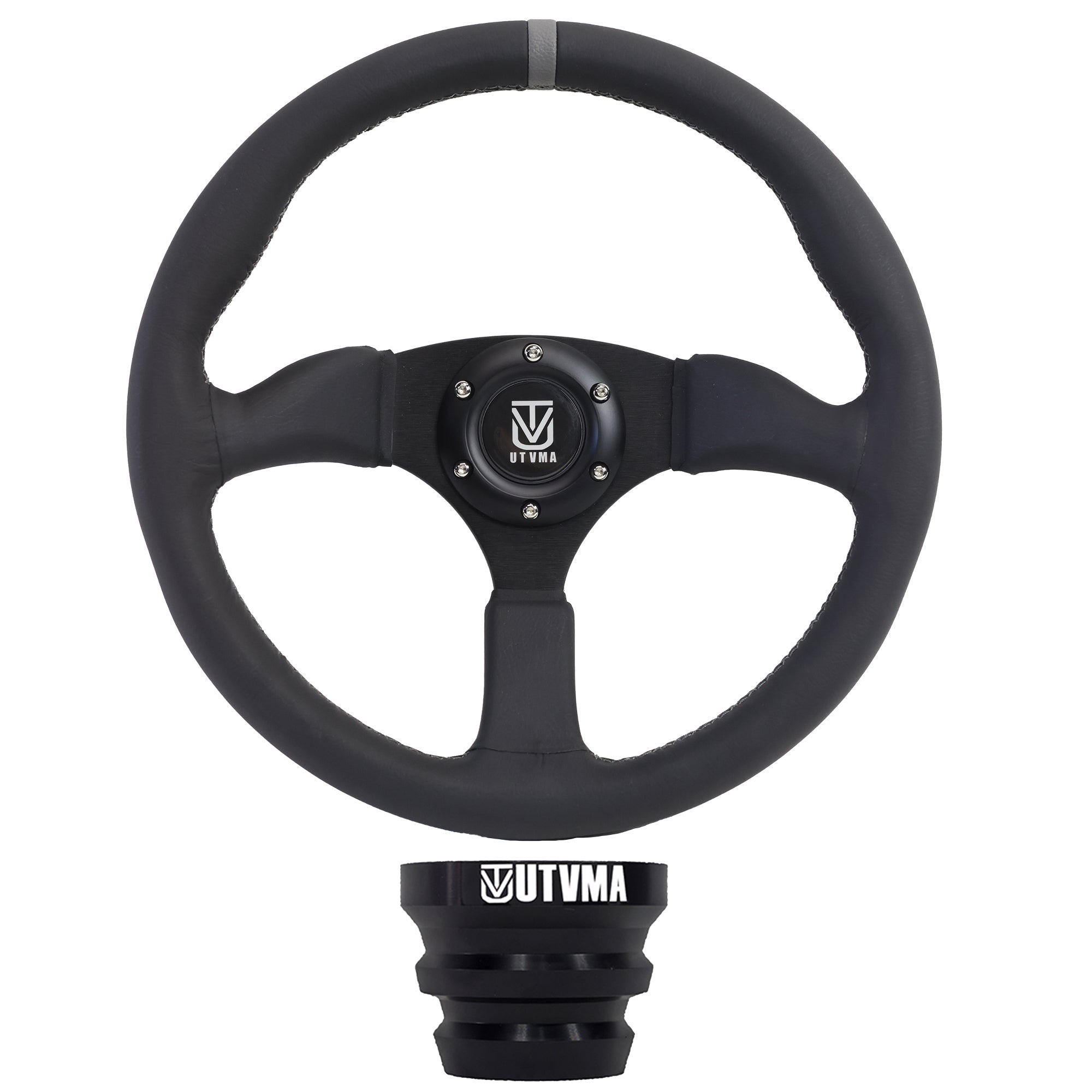 Photo of UTVMA Octane Leather Steering Wheel With Hub (Polaris, Can Am Models) by UTV Mountain Accessories - Premium Steering Wheel for UTVs / Side by Sides