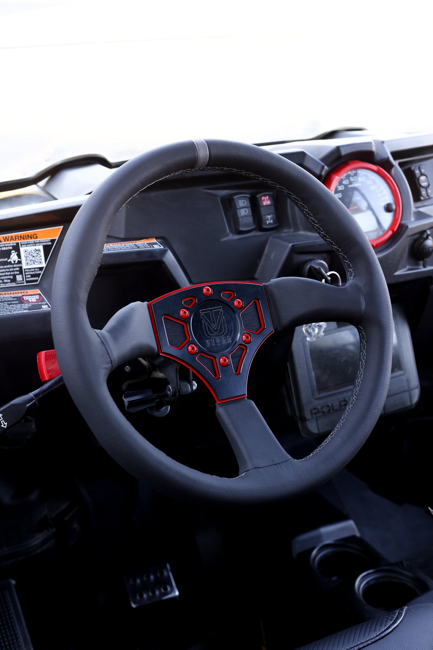 Photo of UTVMA Octane Leather Steering Wheel With Hub (Polaris, Can Am Models) by UTV Mountain Accessories - Premium Steering Wheel for UTVs / Side by Sides