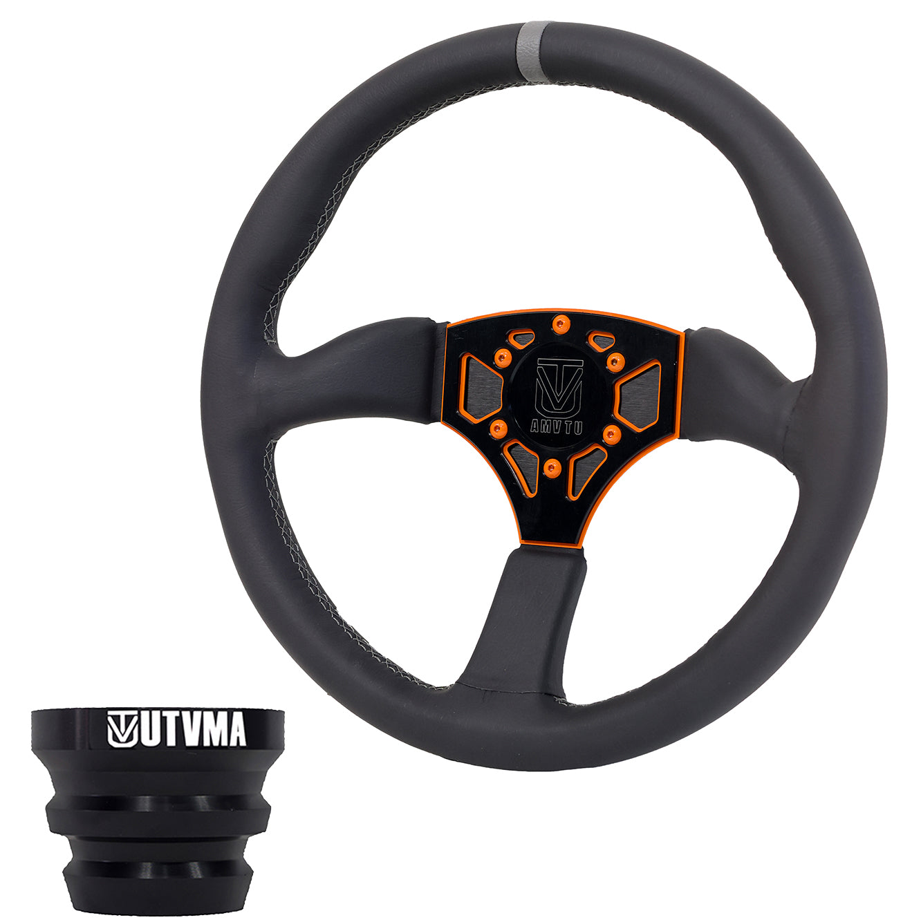 Photo of UTVMA Octane Leather Steering Wheel With Hub (Polaris, Can Am Models) by UTV Mountain Accessories - Premium Steering Wheel for UTVs / Side by Sides