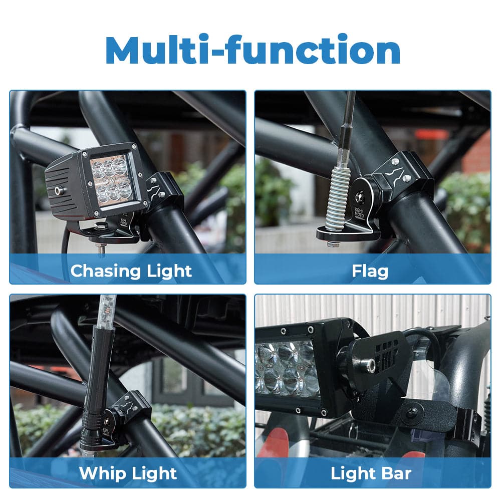 Photo of UTV Flag Mount, Whip Light Mount for 1.75 to 2 inch Roll Bar by Kemimoto - Premium for UTVs / Side by Sides