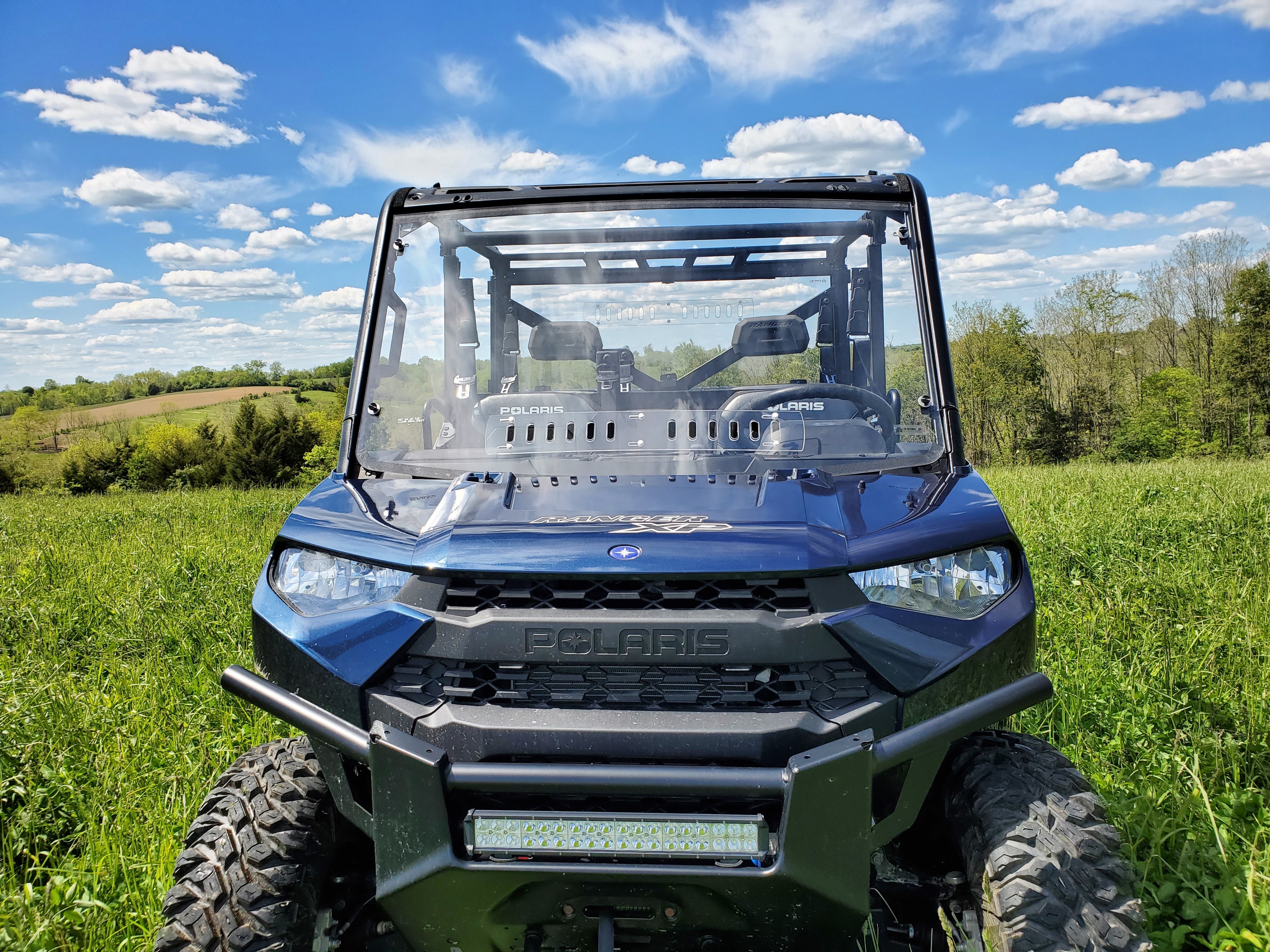 Photo of Polaris Ranger Crew 1000 -1 Pc Windshield w/Clamp, Vent, and Hard Coat Options by 3 Star UTV - Premium Windshields for UTVs / Side by Sides