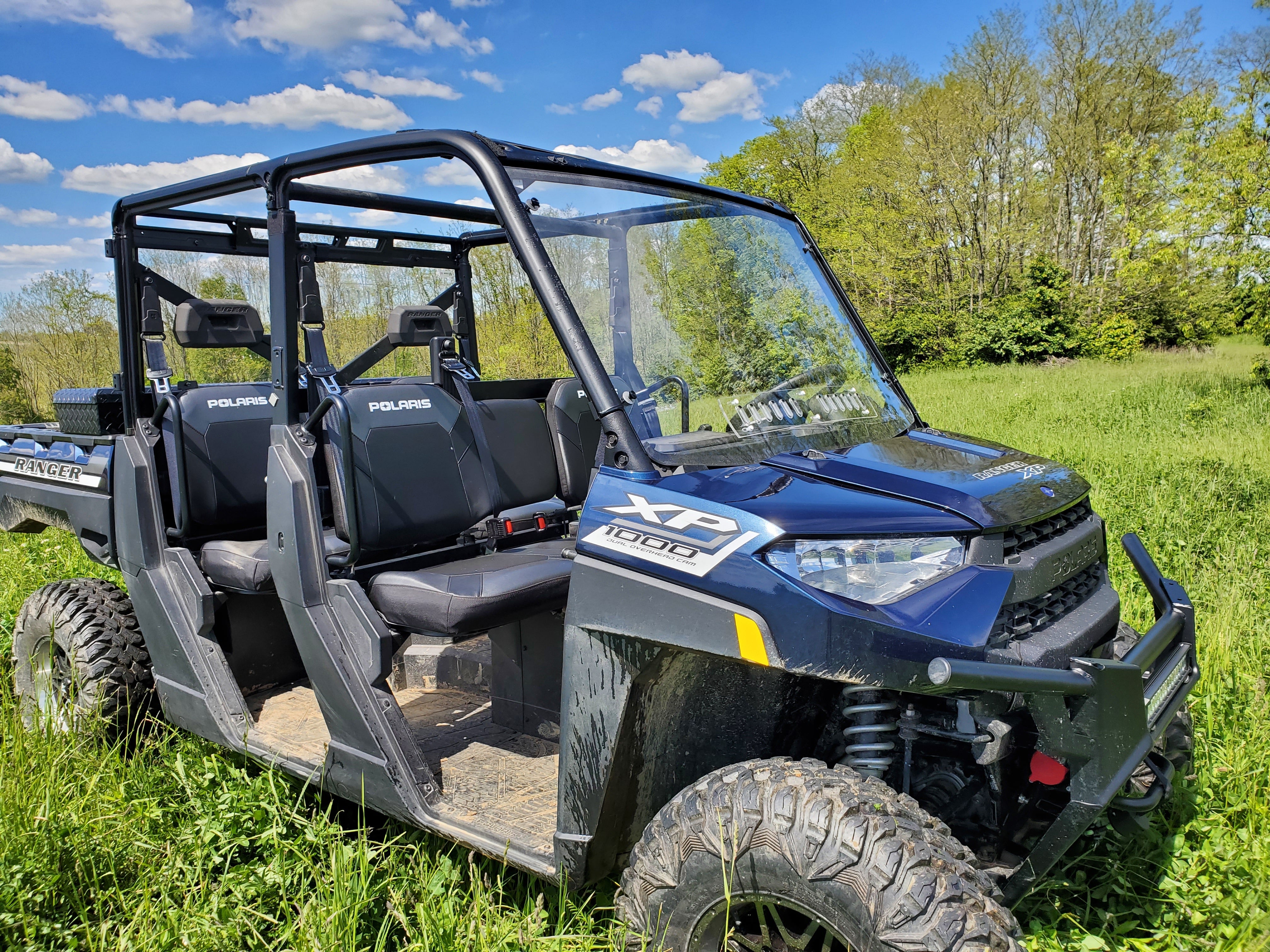 Photo of Polaris Ranger Crew 1000 -1 Pc Windshield w/Clamp, Vent, and Hard Coat Options by 3 Star UTV - Premium Windshields for UTVs / Side by Sides