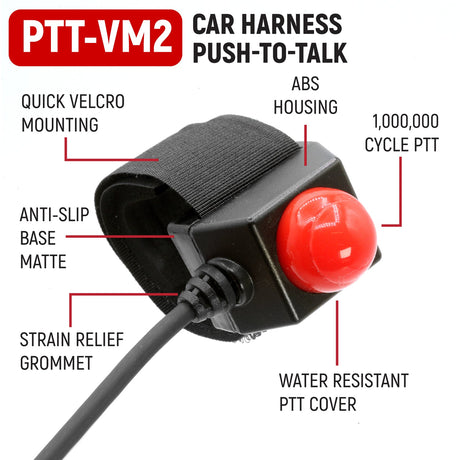 Photo of Velcro Mount Steering Wheel Push to Talk (PTT) with Coil Cord for Car Harnesses by Rugged Radios - Premium for UTVs / Side by Sides
