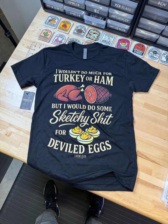 Photo of Sketchy for Deviled Eggs Tee by Luckless Outfitters - Premium Tee (crew-neck) for UTVs / Side by Sides