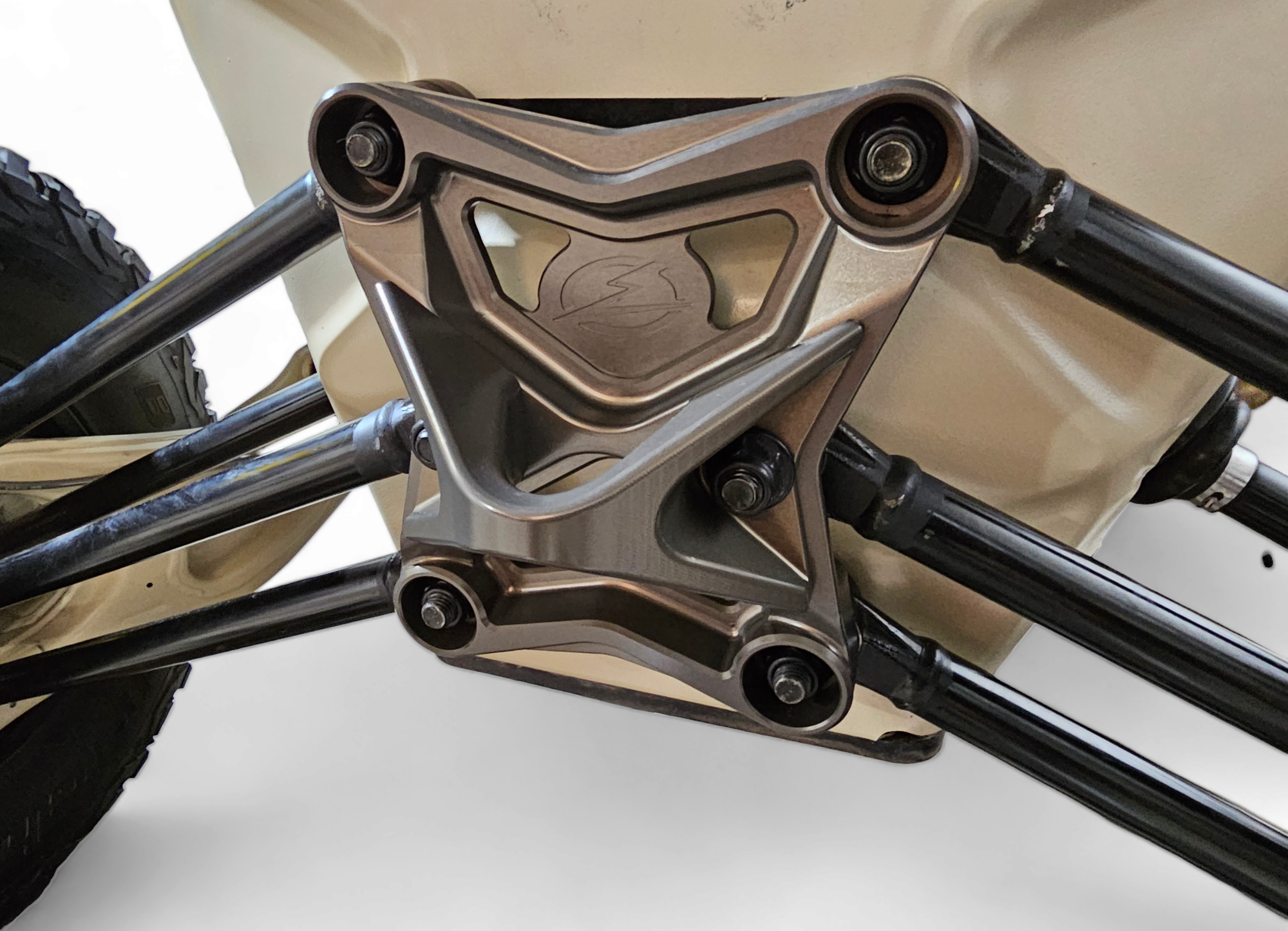 Photo of 2017-2021 Can Am X3 Maverick EOD Radius Rod Plate with Tow Hook Gun Metal by Elektric Offroad - Premium 2017+ Can Am X3 Maverick EOD Radius Rod Plate with Tow Hook Gun Metal for UTVs / Side by Sides