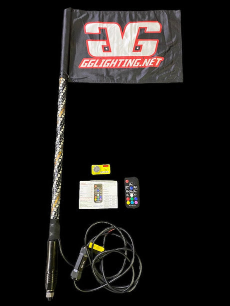 Photo of 3' RGB Multicolor Lighted Whip With Quick Release Base & Remote by GGLighting - Premium Lighted Whips for UTVs / Side by Sides