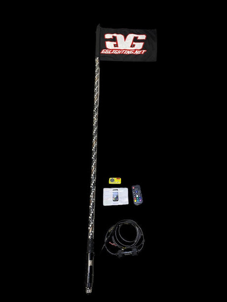 Photo of 5' RGB Multicolor Lighted Whip With Quick Release Base & Remote by GGLighting - Premium Lighted Whips for UTVs / Side by Sides