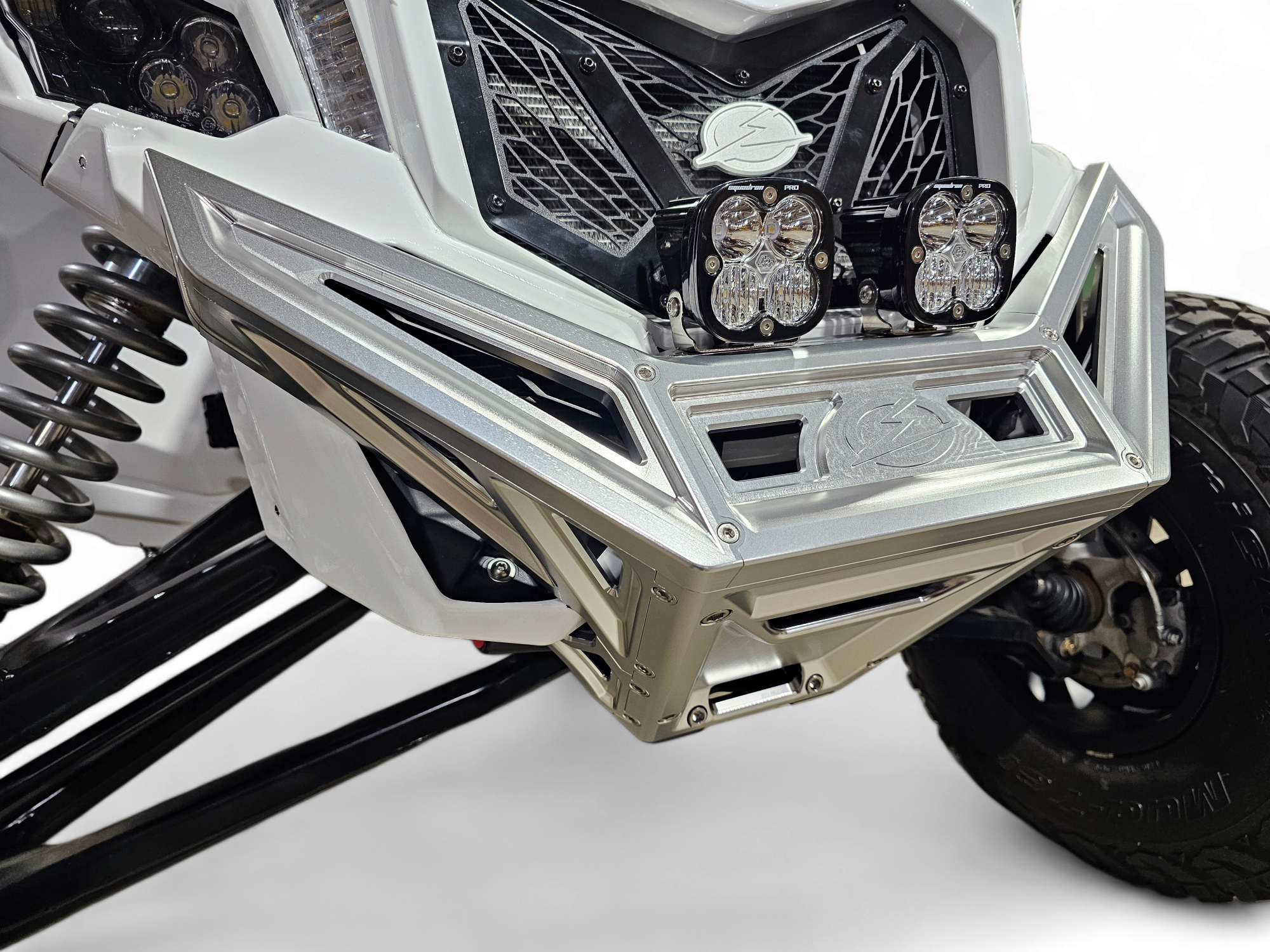 Photo of 2017 to Current Can-Am X3 Maverick Machined Billet Front Winch Bumper (Clear Anodize) by Elektric Offroad - Premium 2017+ Can Am X3 Maverick Volt Front Winch Bumper for UTVs / Side by Sides