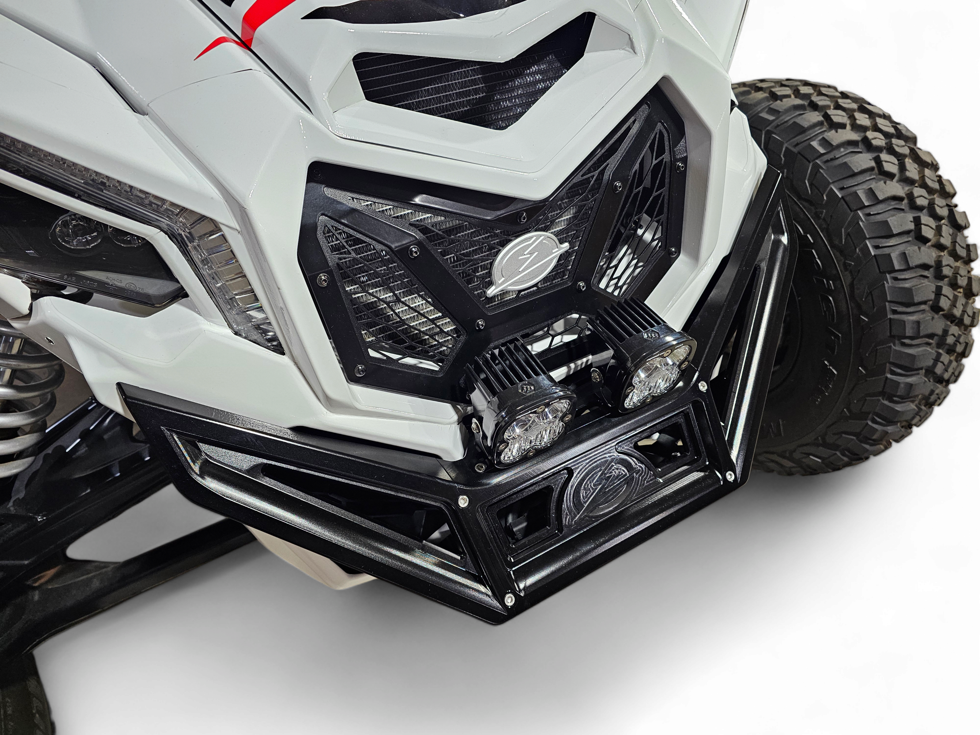 Photo of 2017 to Current Can-Am X3 Maverick Machined Billet Front Winch Bumper (Black Anodize) by Elektric Offroad - Premium 2017+ Can Am X3 Maverick Volt Front Winch Bumper for UTVs / Side by Sides