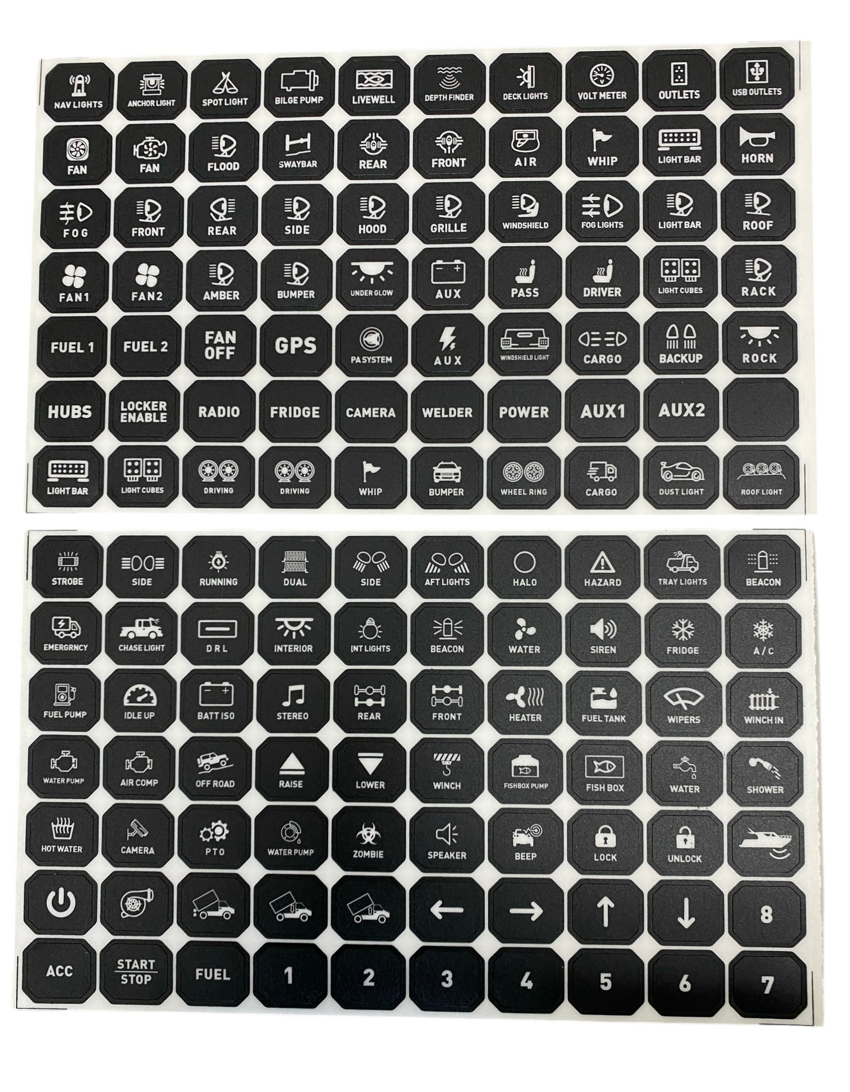 Photo of Replacement Sticker Sheets For GG Lighting 8 or 12 Gang Switch Panel by GGLighting - Premium for UTVs / Side by Sides