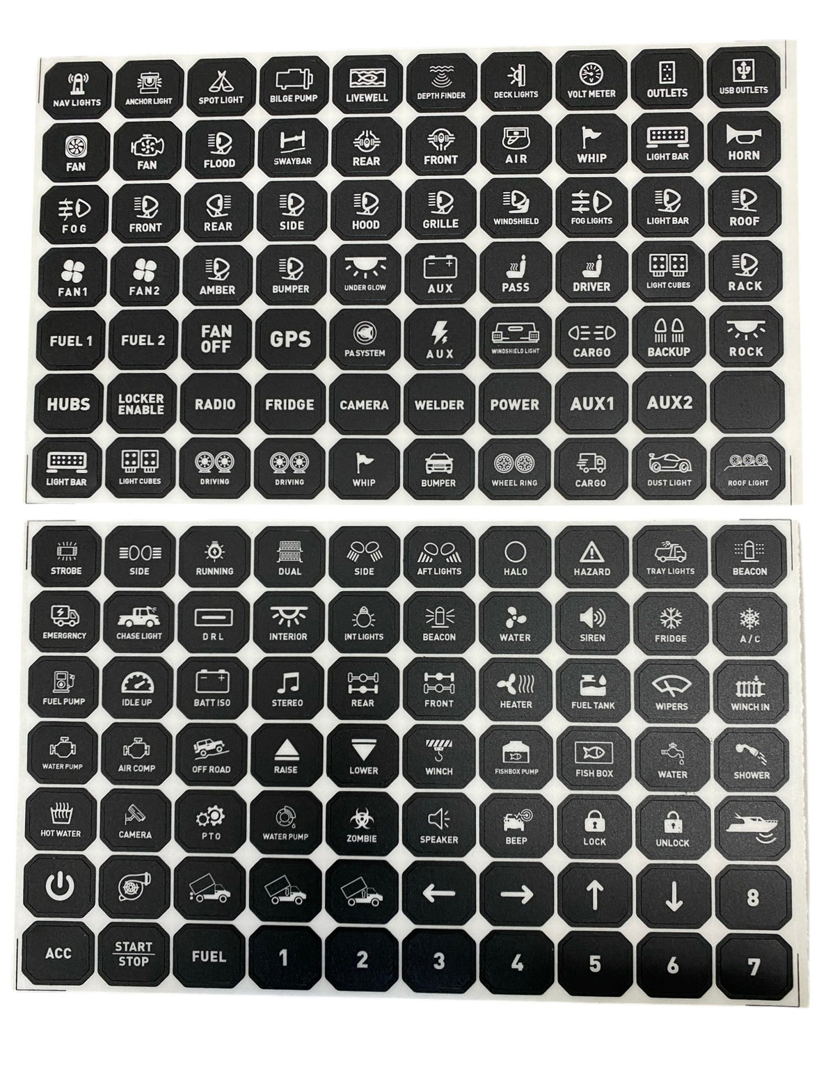 Photo of Replacement Sticker Sheets For GG Lighting 8 or 12 Gang Switch Panel by GGLighting - Premium for UTVs / Side by Sides