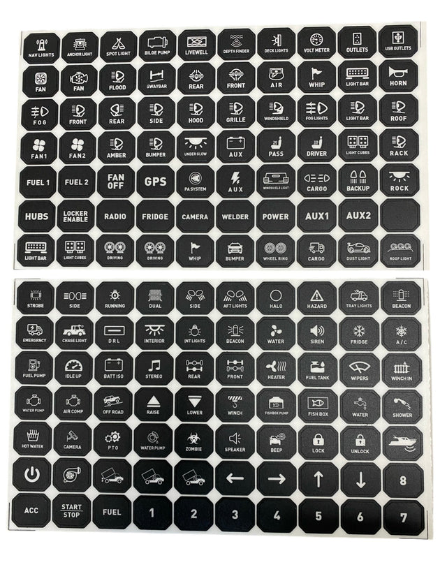 Photo of Replacement Sticker Sheets For GG Lighting 8 or 12 Gang Switch Panel by GGLighting - Premium for UTVs / Side by Sides