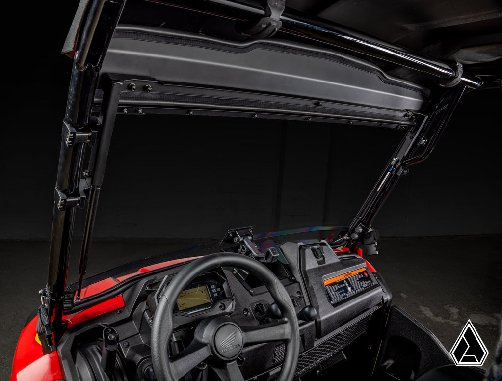 Honda Pioneer 700 Flip Windshield driver view with windshield open — Assault Industries