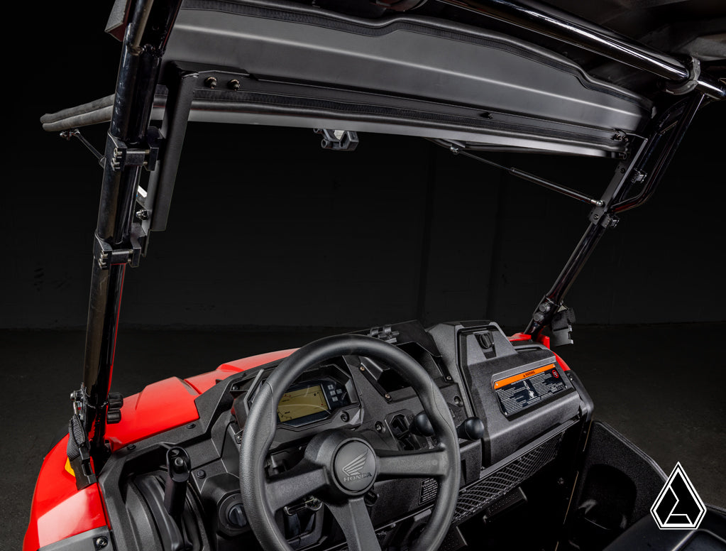 Honda Pioneer 700 Flip Windshield driver view with windshield vented — Assault Industries