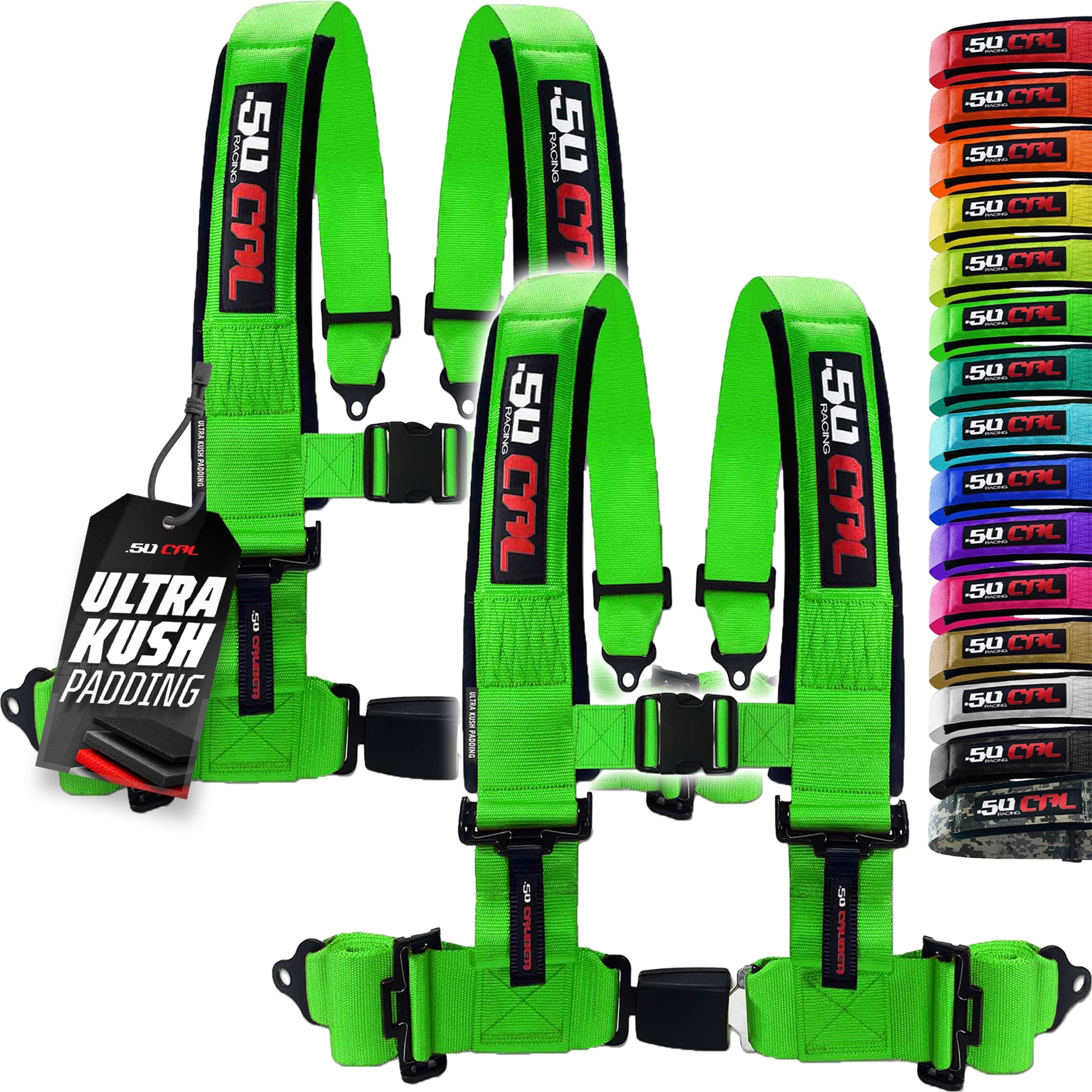 50 Caliber Racing 4-Point UTV Harness – Push Button, Sewn-In Pads, 10 Colors, 2" & 3"