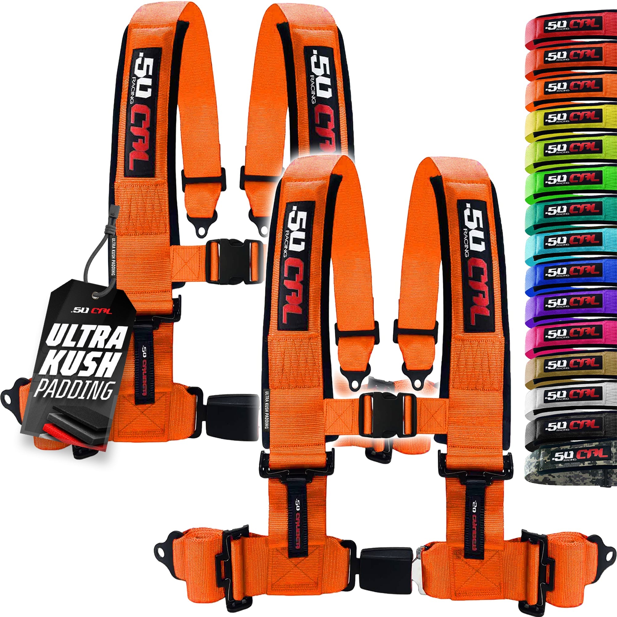 50 Caliber Racing 4-Point UTV Harness – Push Button, Sewn-In Pads, 10 Colors, 2" & 3"