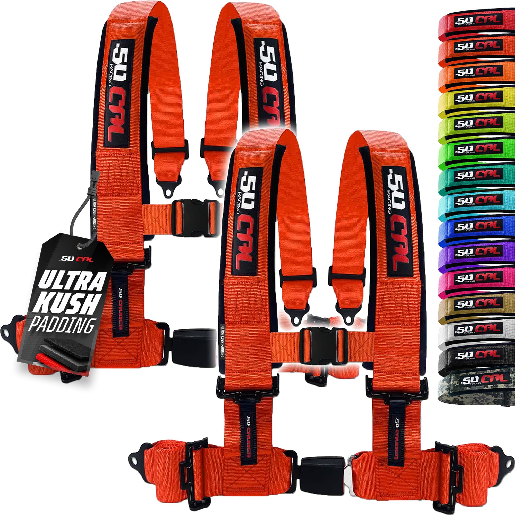 50 Caliber Racing 4-Point UTV Harness – Push Button, Sewn-In Pads, 10 Colors, 2" & 3"
