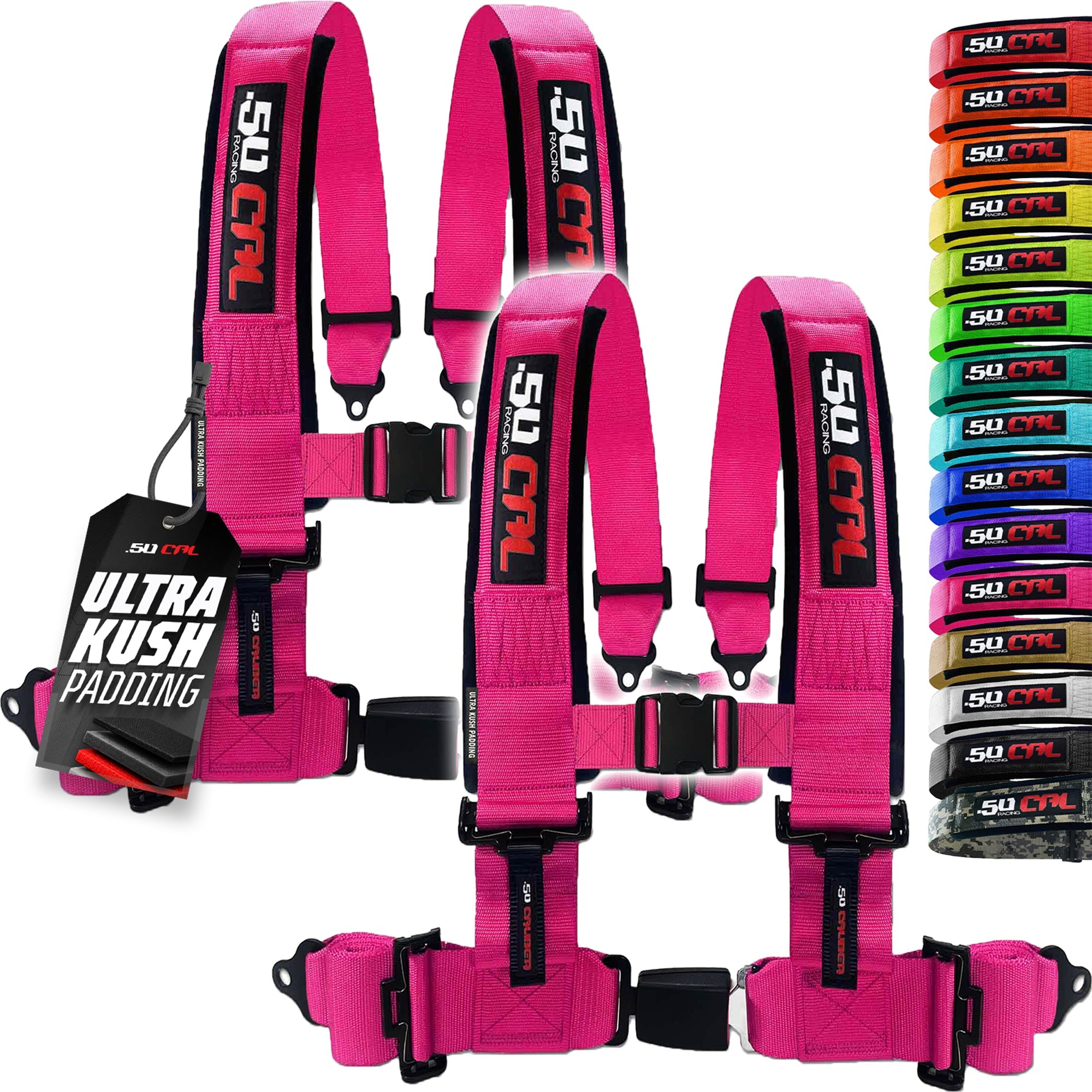 50 Caliber Racing 4-Point UTV Harness – Push Button, Sewn-In Pads, 10 Colors, 2" & 3"