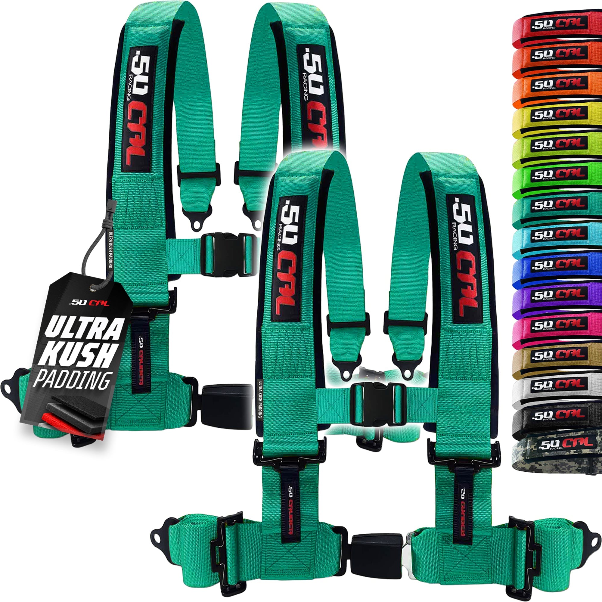 50 Caliber Racing 4-Point UTV Harness – Push Button, Sewn-In Pads, 10 Colors, 2" & 3"