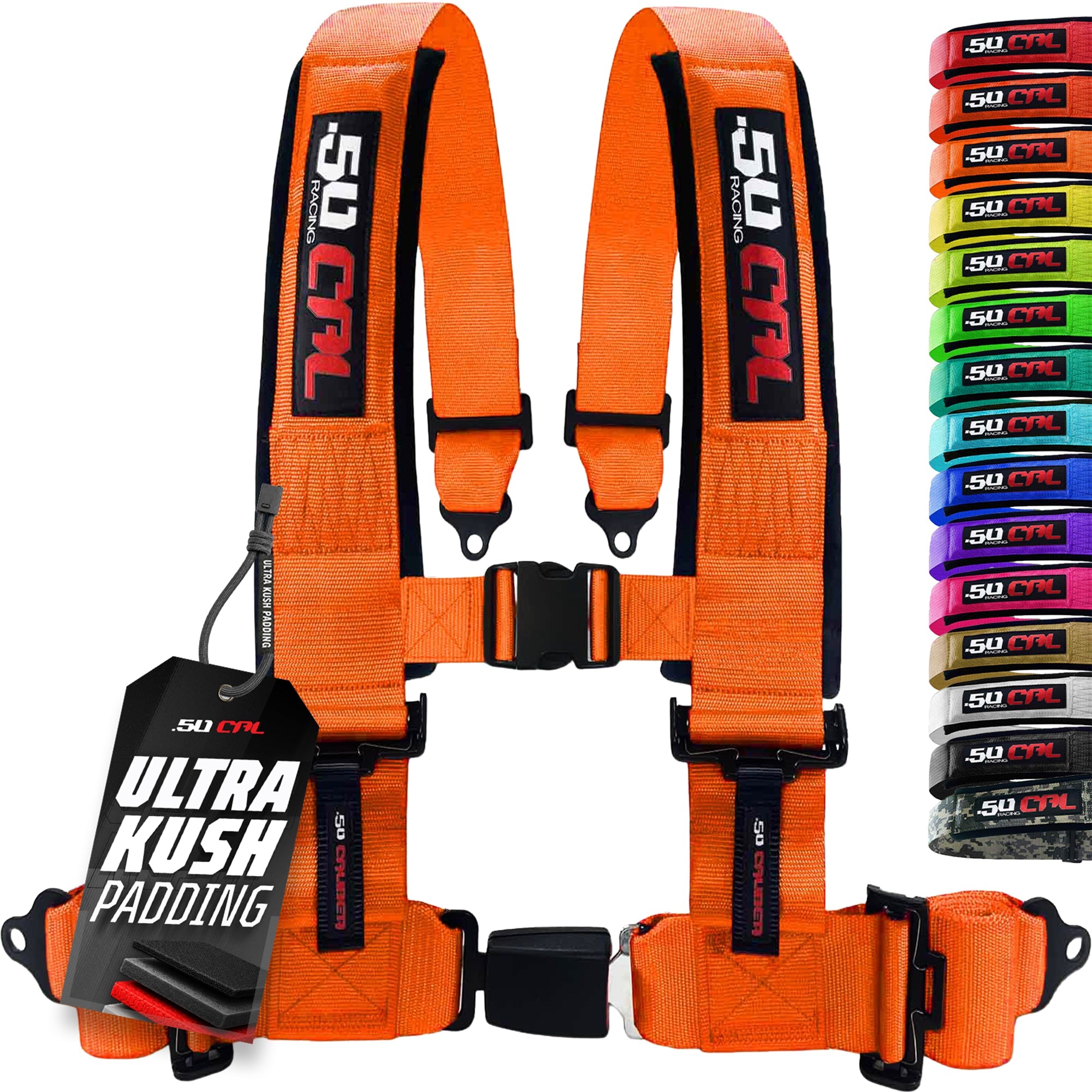 50 Caliber Racing 4-Point UTV Harness – Push Button, Sewn-In Pads, 10 Colors, 2" & 3"